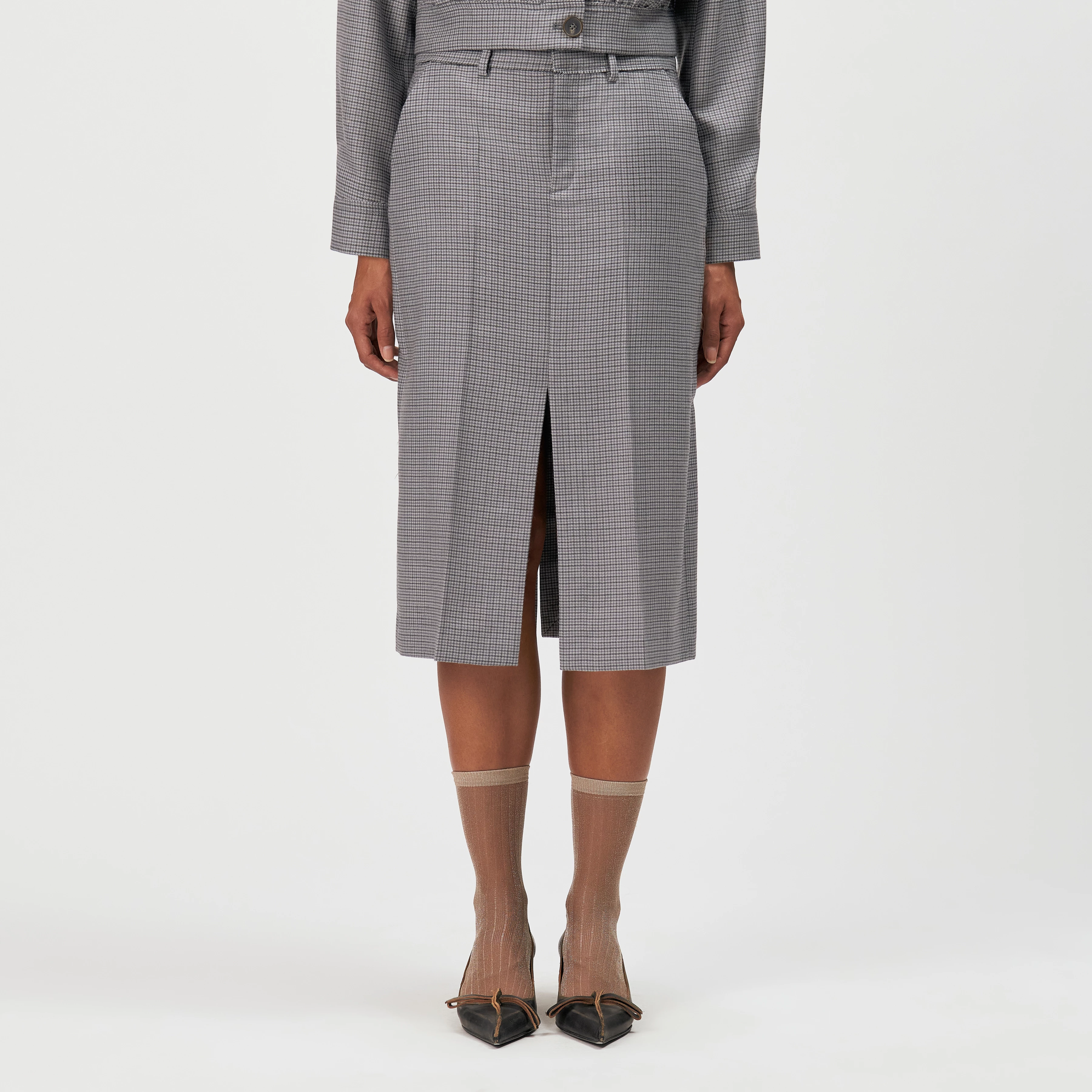 NJOLA_1 - Checked virgin wool pencil skirt - women - grey - Frontansicht