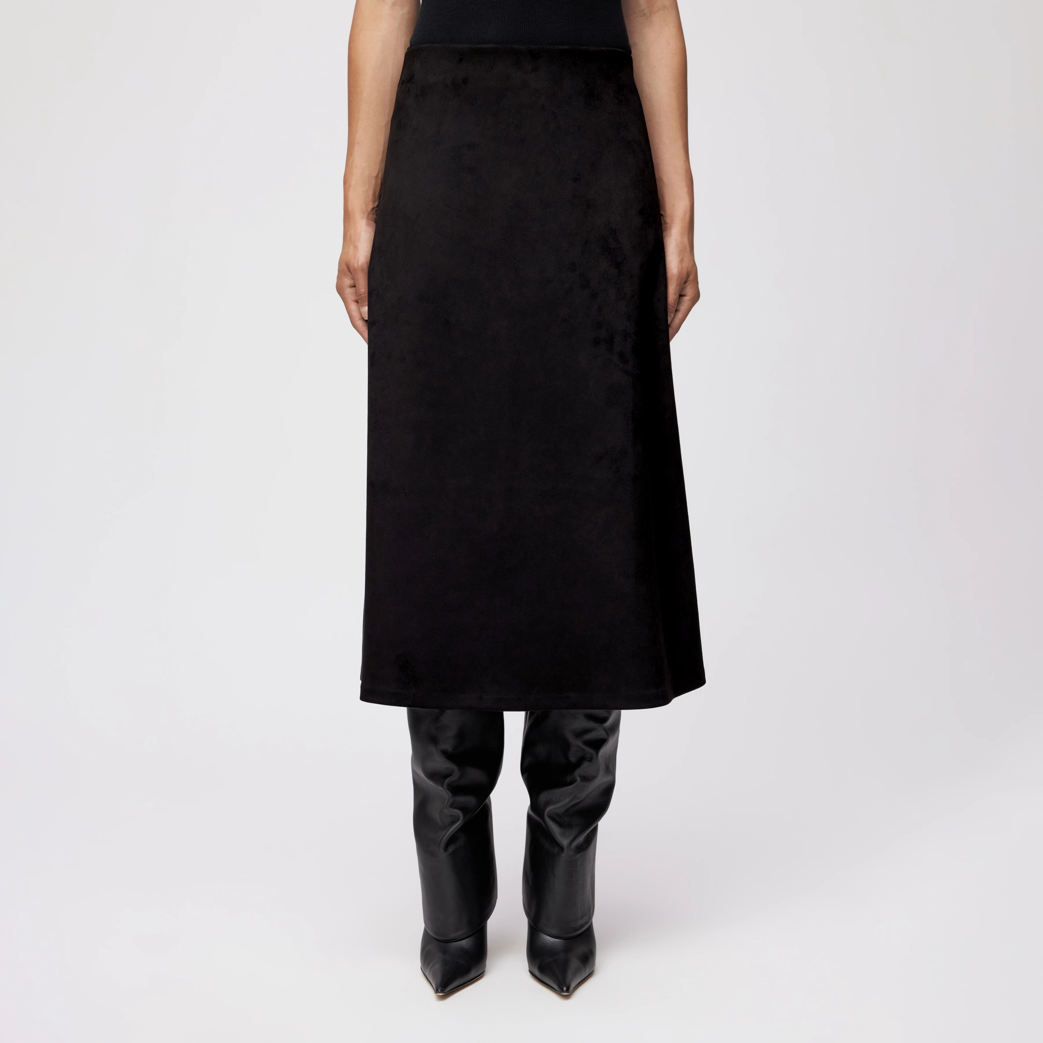 URA - Mid-length slip skirt in suede-look fabric - women - Natural Aluminium - Frontansicht