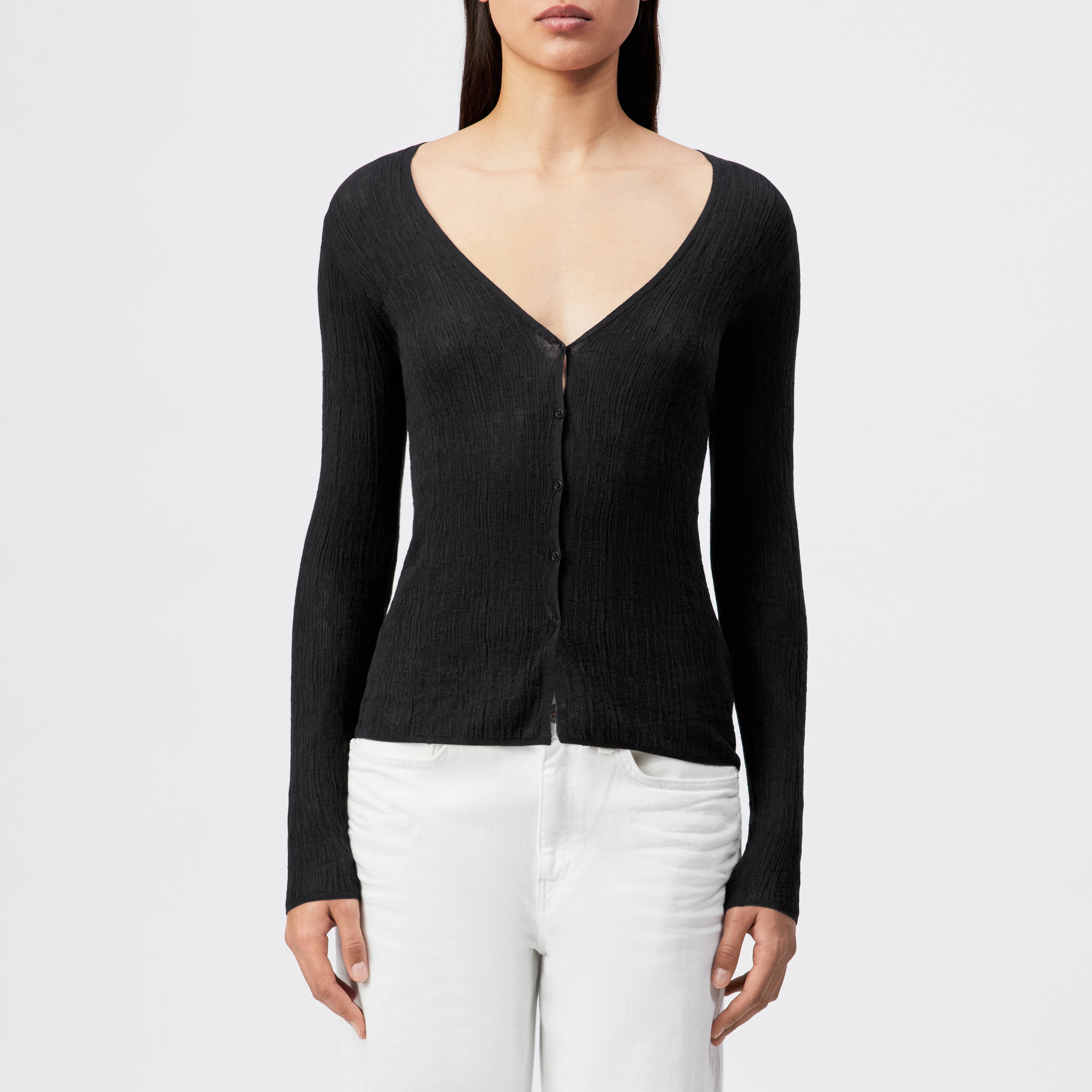 ANIELY - Tight Fit V-Neck Cardigan in Pure Cotton - women - brown - Frontansicht