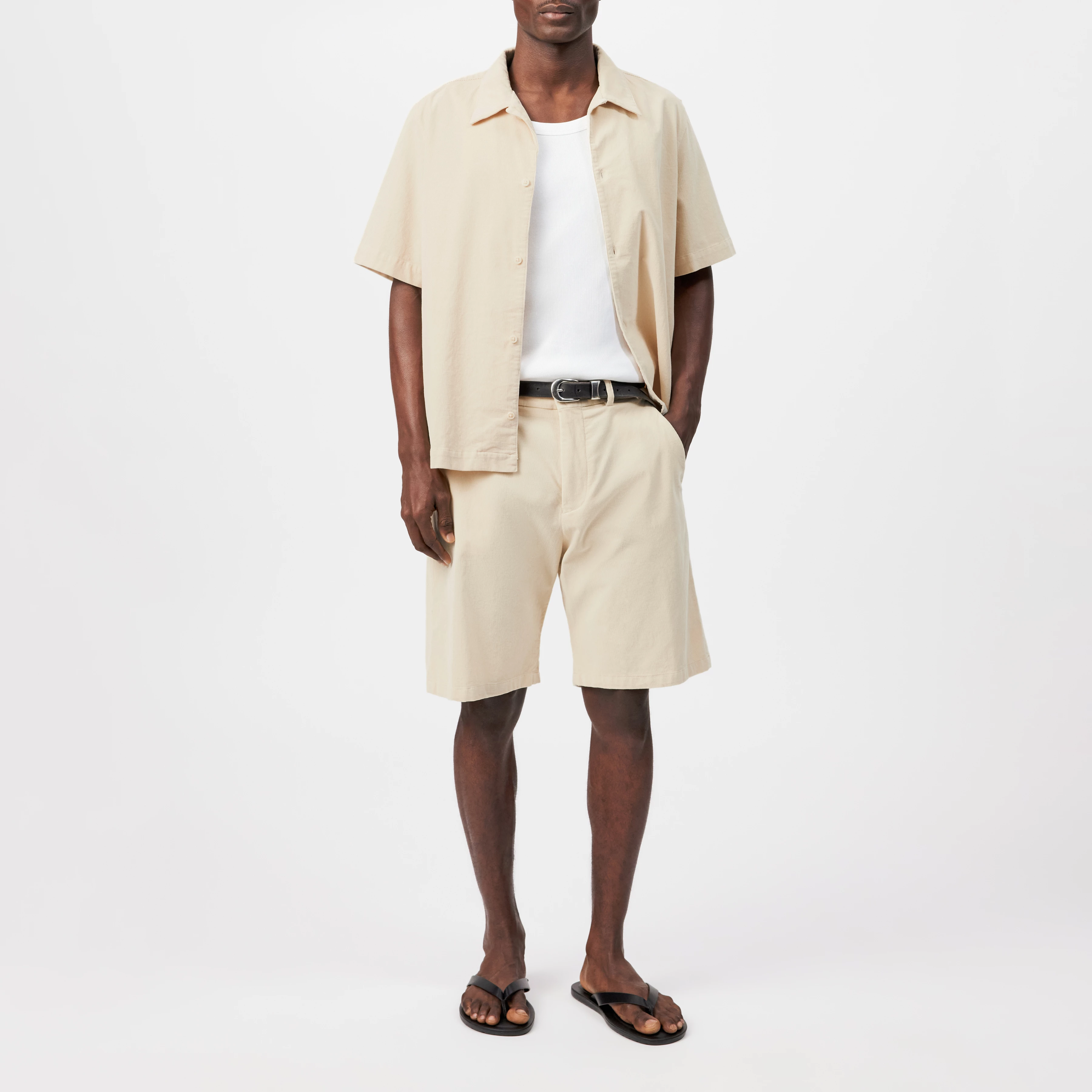MERYN - Corduroy short-sleeve shirt - men - beige - Ganzkörper-Frontansicht