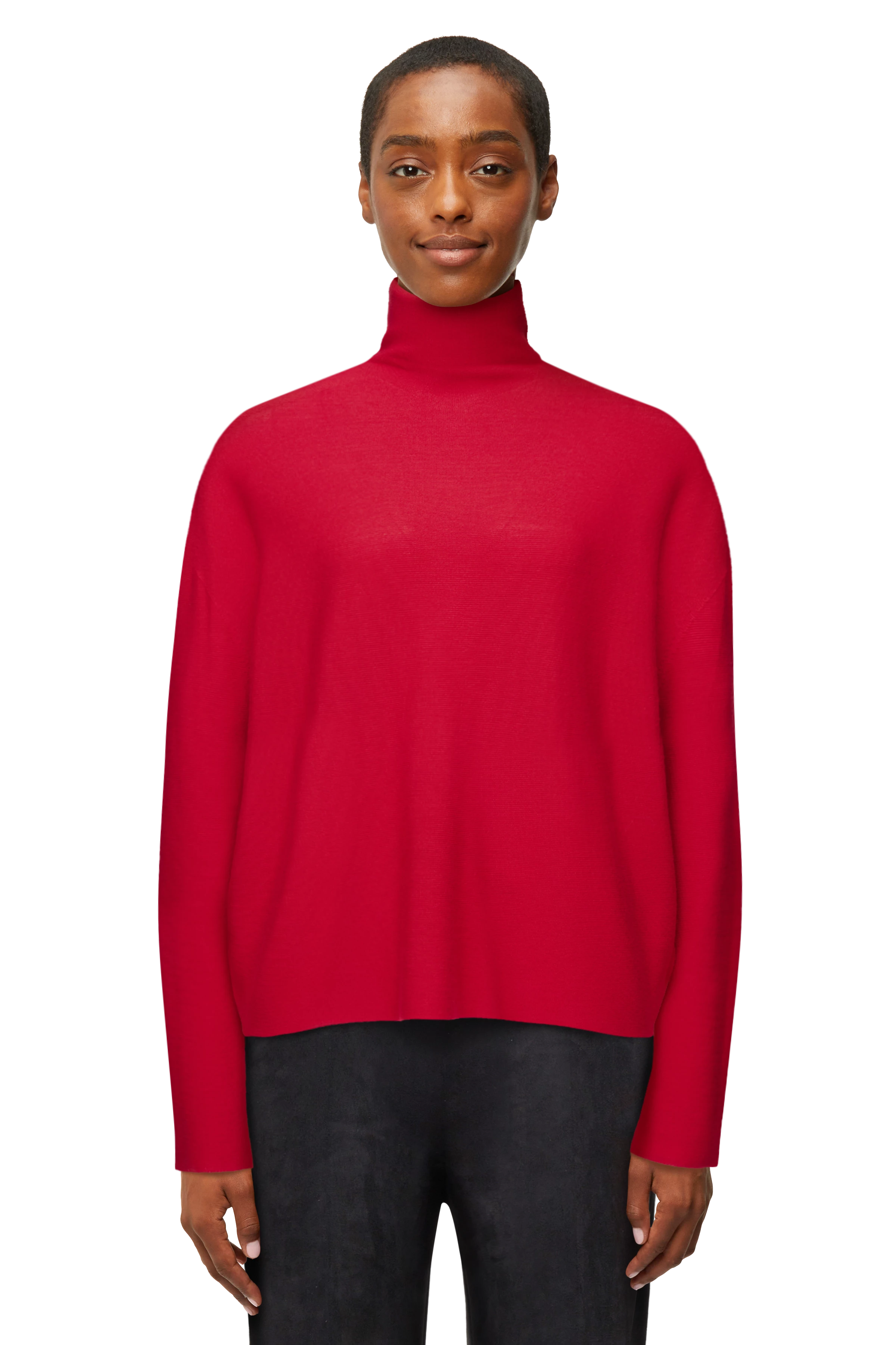 LIORA - Egg-Shape Rollkragenpullover in 100% Merinowolle - Damen - rot - Frontansicht