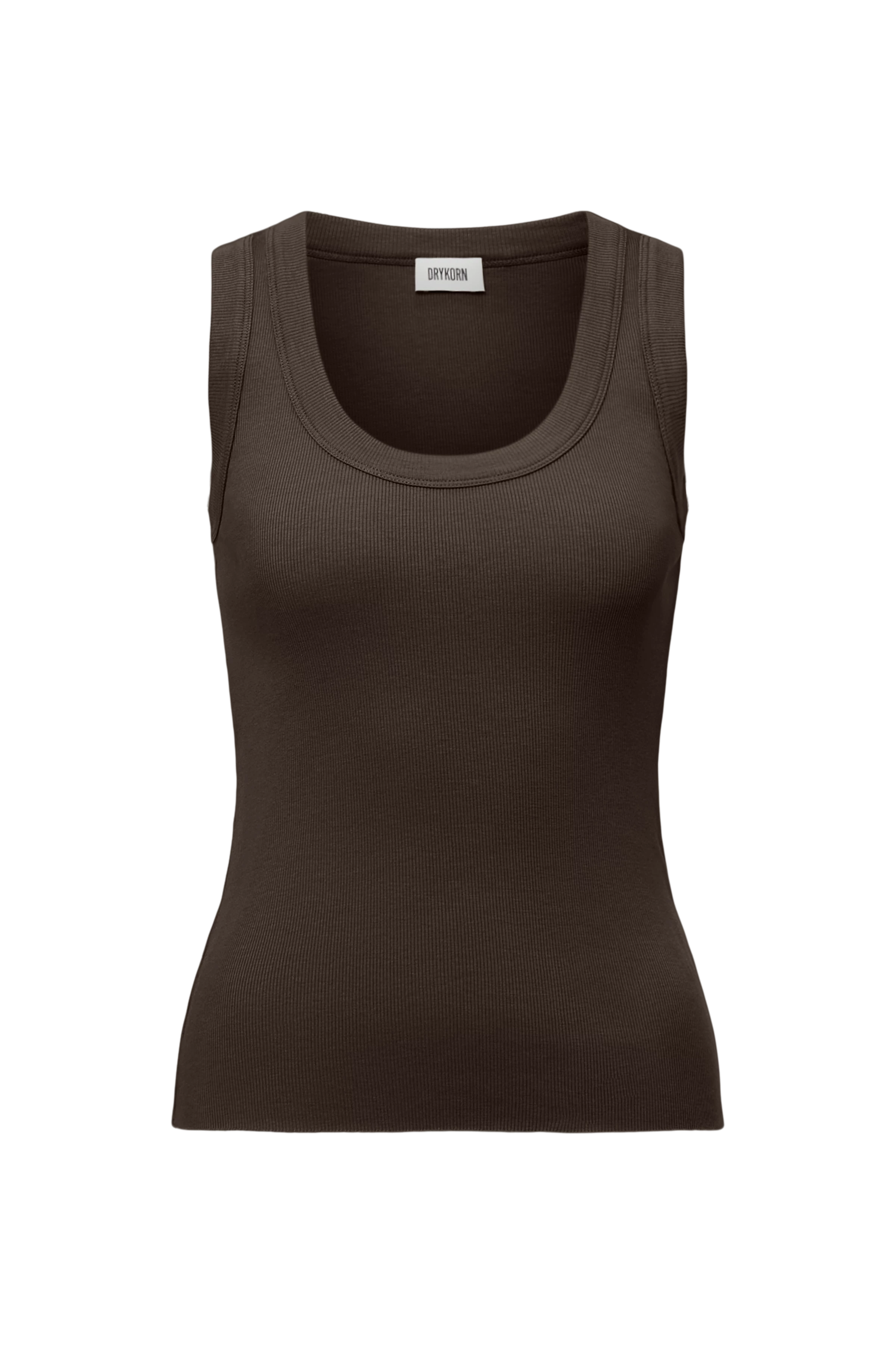 TAVIRA - Ribbed tank top with feminine round neckline - women - brown - Freisteller Frontansicht