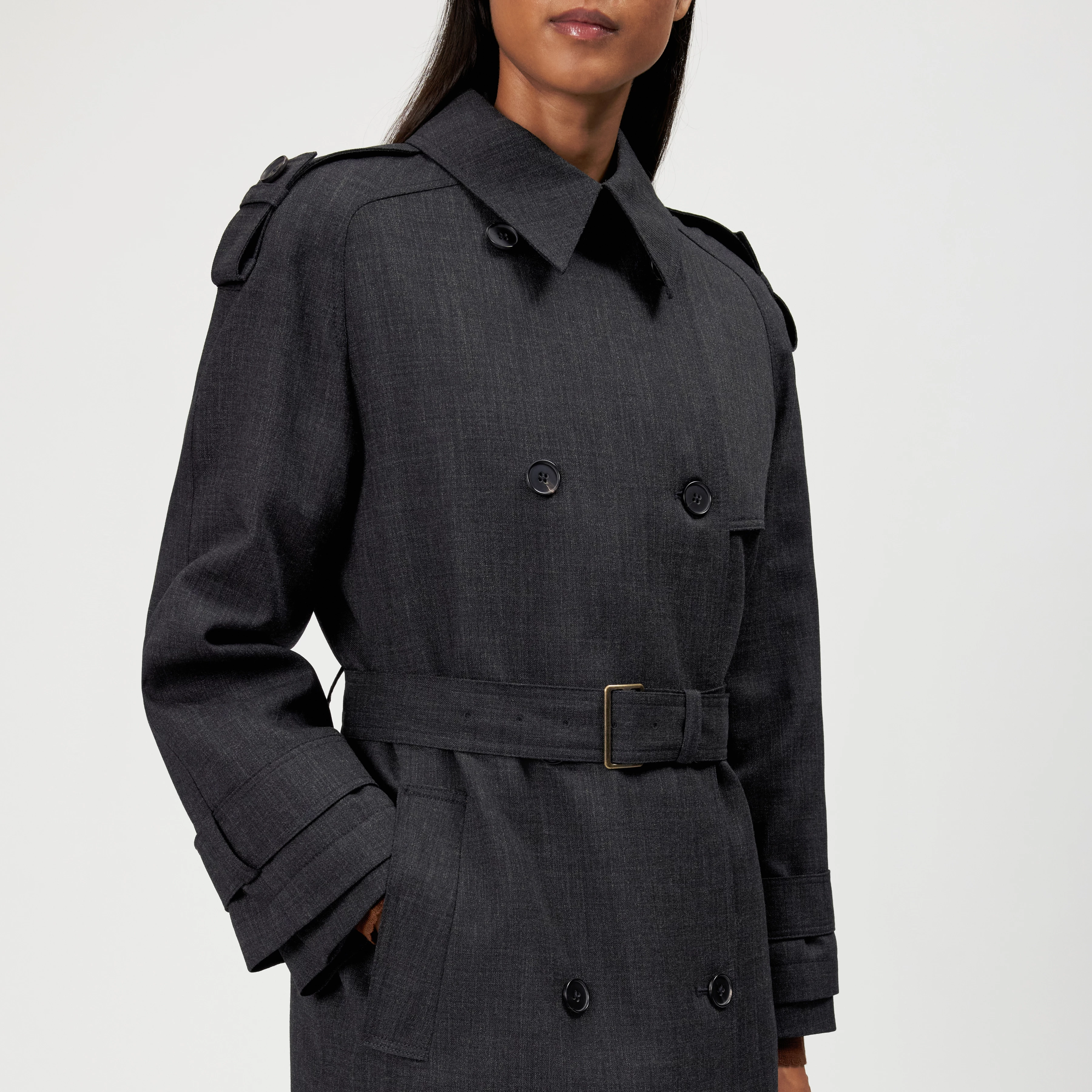 PEPLOW - Pure new wool trench coat - women - grey - Detailansicht am Model
