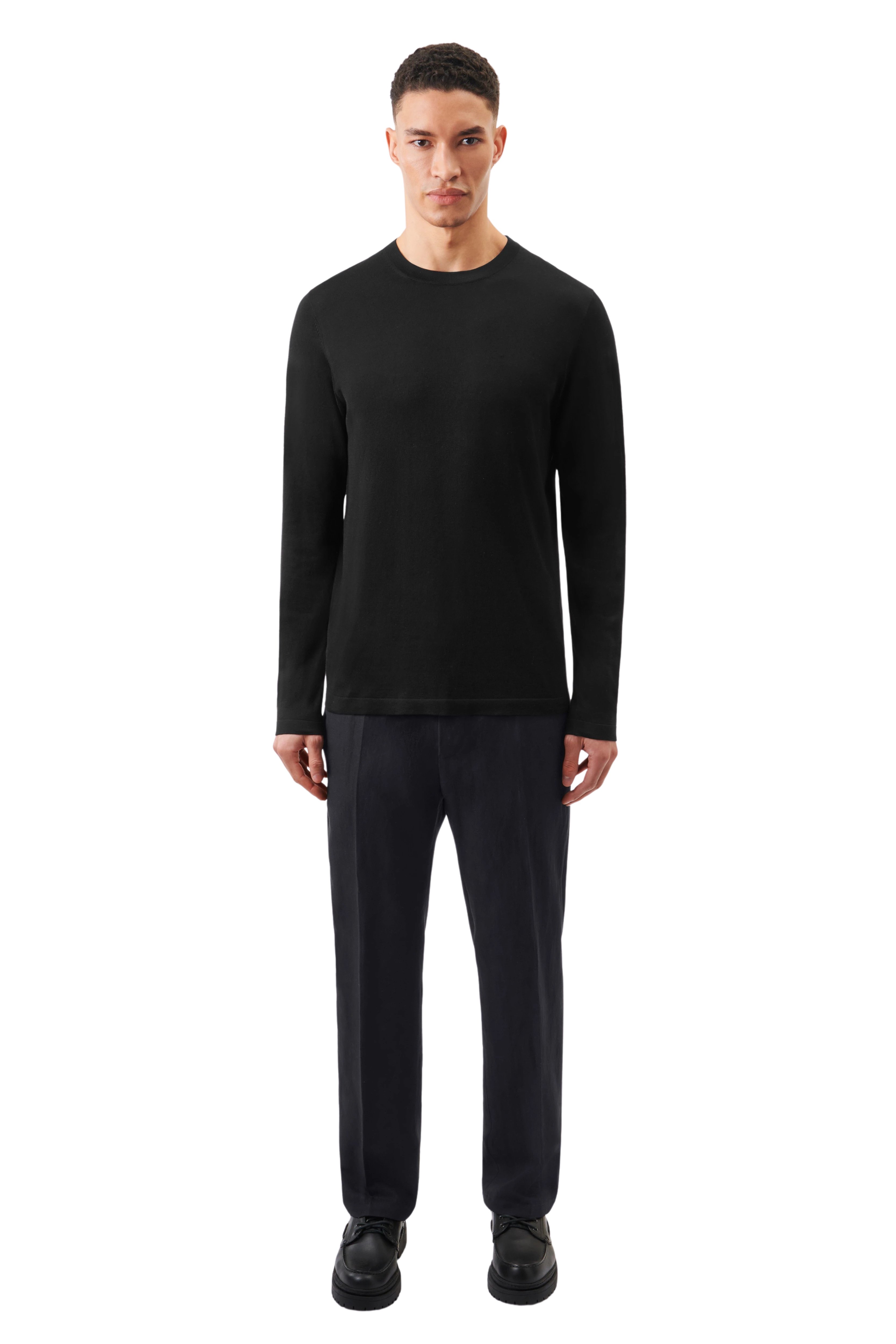 IRMINO - Long-sleeve in silk-cotton mix - men - Natural Aluminium - Ganzkörper-Frontansicht