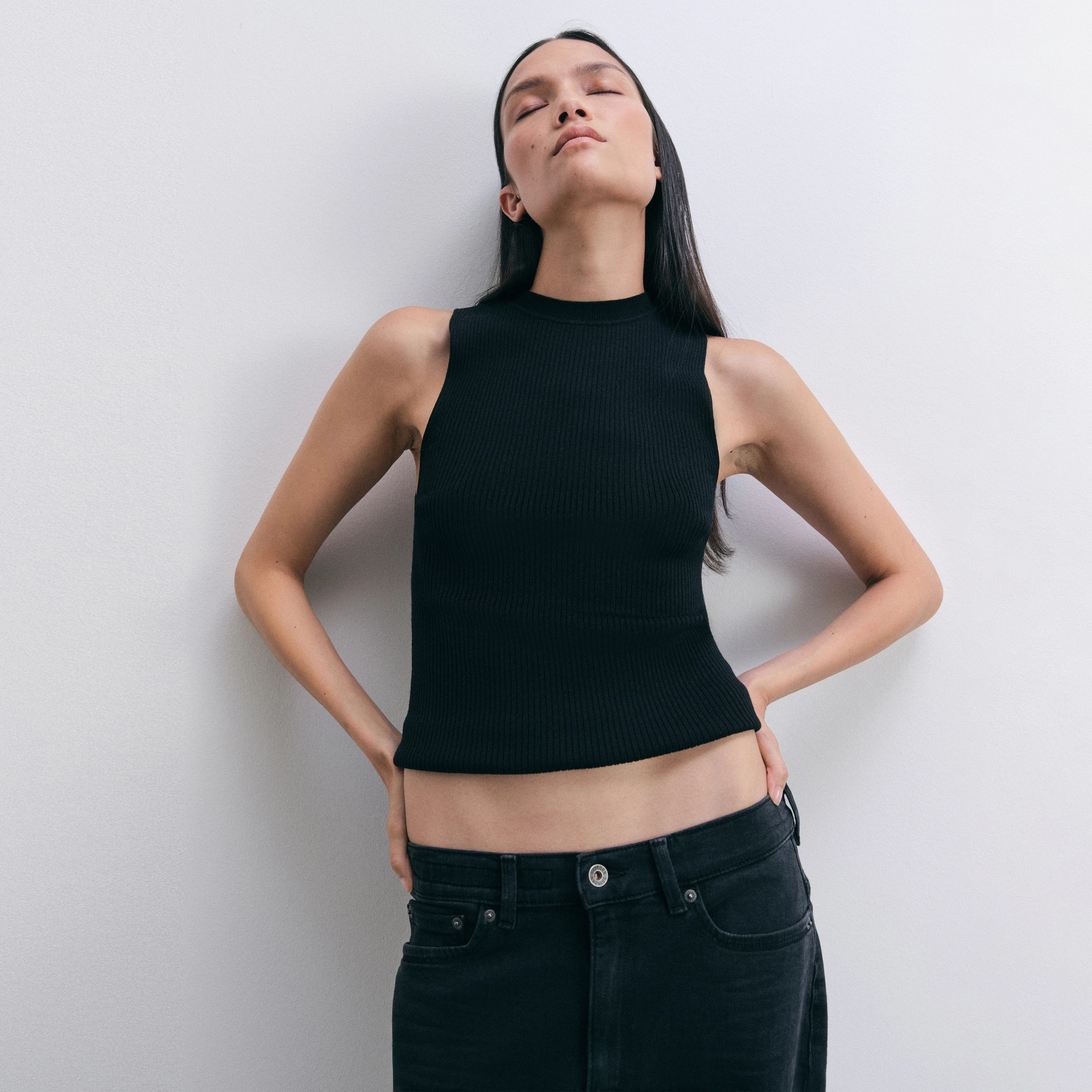 PHIA - Strick-Tanktop mit Rundhals in fließendem Wollmix - Damen - schwarz