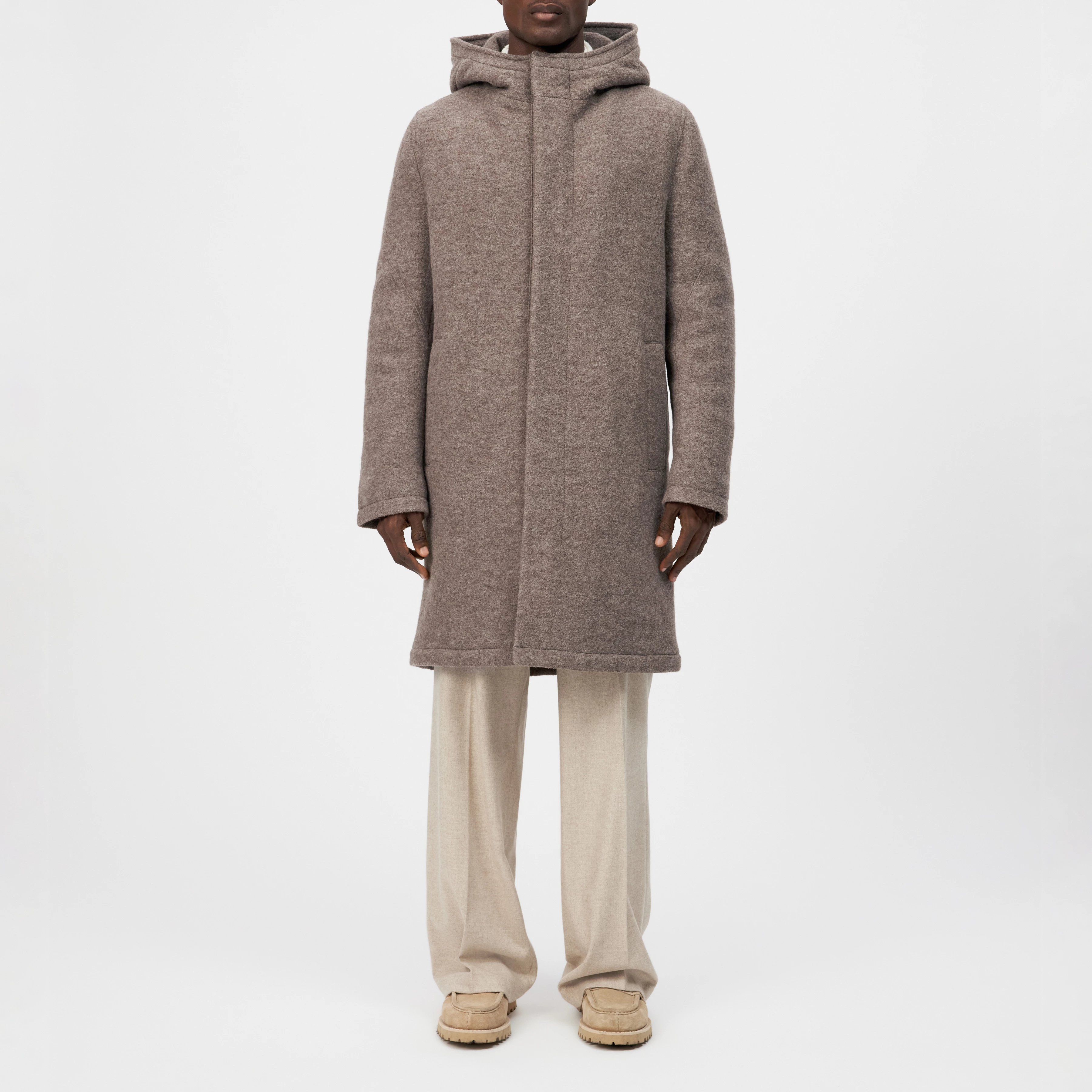 NAUKANO - Wool coat with hood - men - brown - Frontansicht