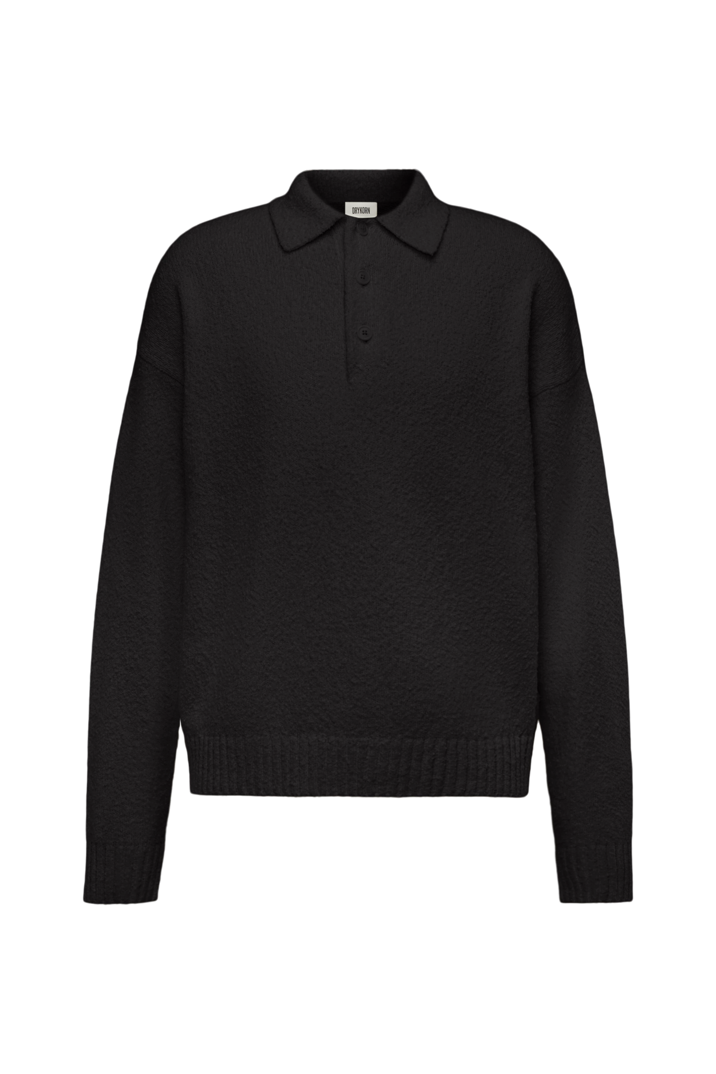 BEKKET - Knitted polo shirt with button placket in bouclé cotton blend - men - Natural Aluminium - Freisteller Frontansicht
