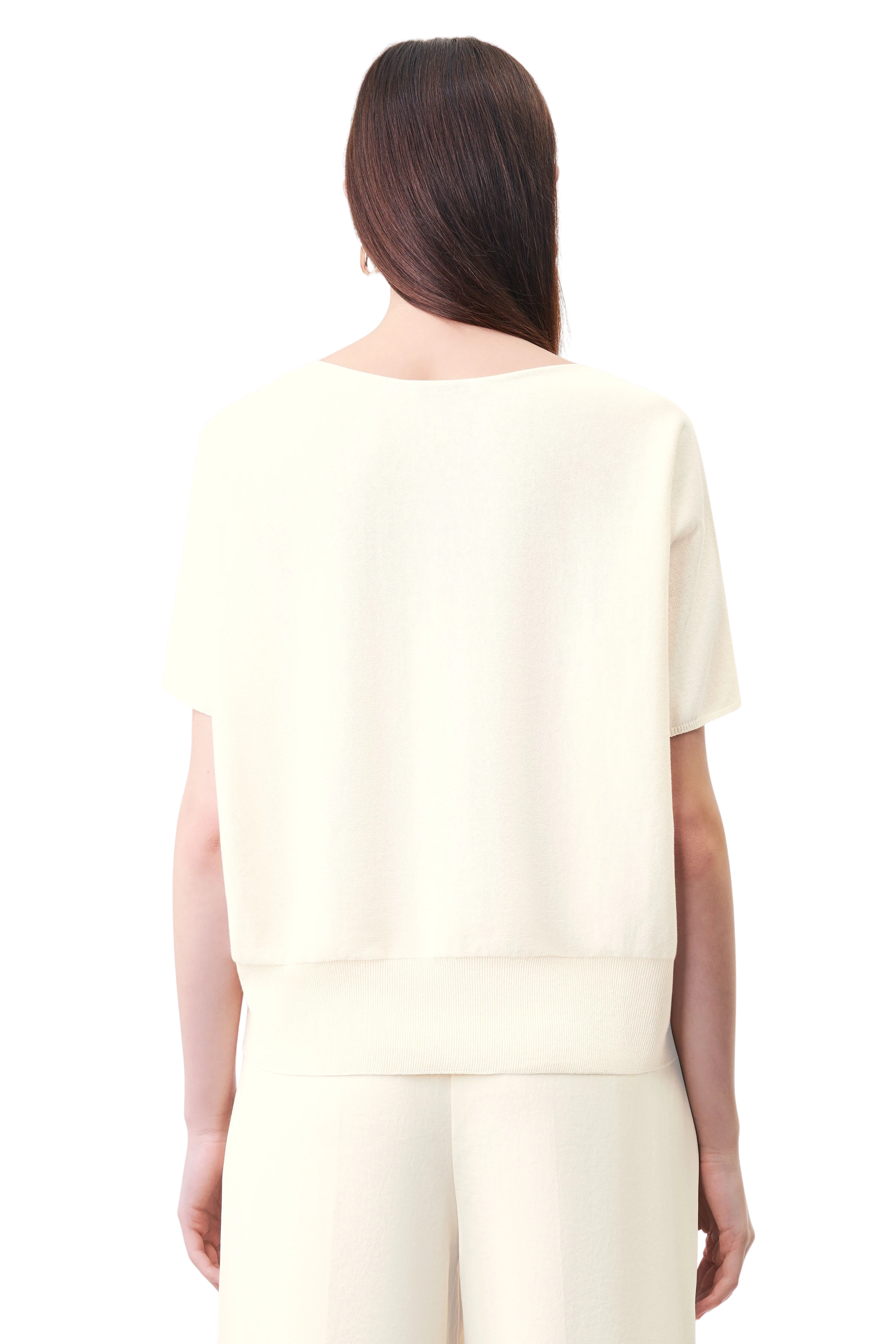 SOMELI - knitted t-shirt in cotton crepe - women - beige - Rückansicht