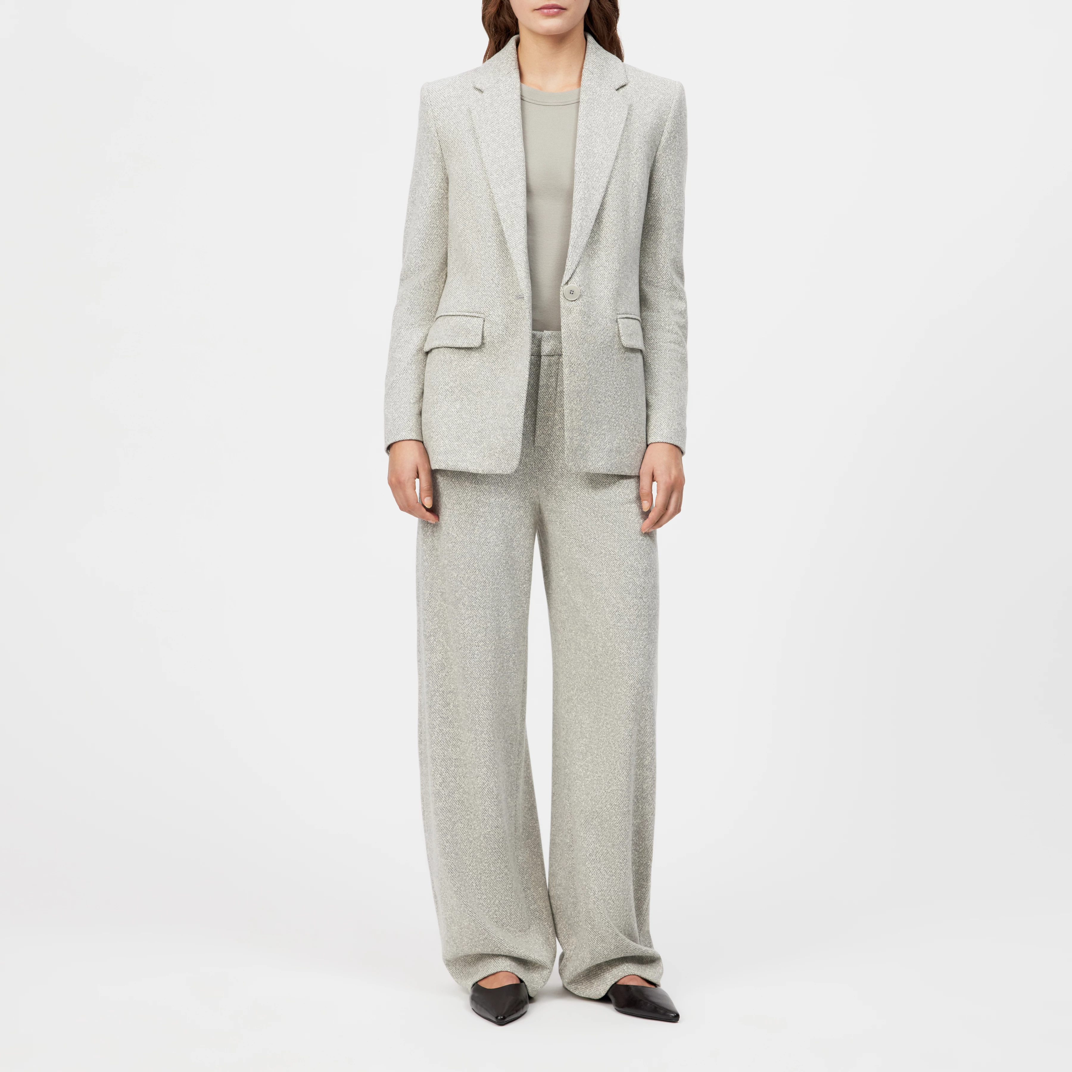 ATLIN_2 - Einknopf-Blazer in Viskose-Baumwoll-Mix - Damen - grau - Ganzkörper-Frontansicht