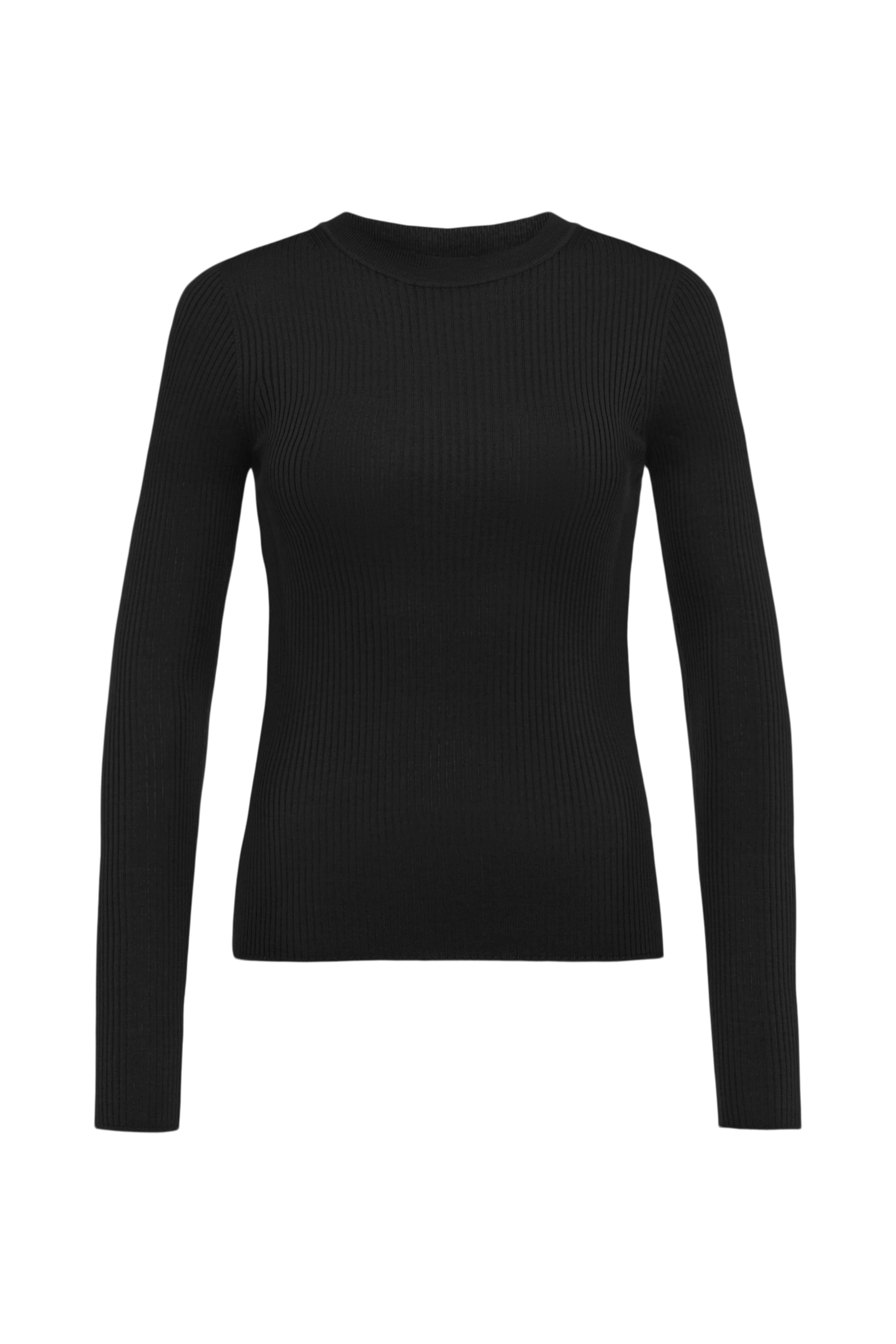 ERMA - Longsleeve mit Rundhals in fließendem Wollmix - Damen - schwarz - Freisteller Frontansicht