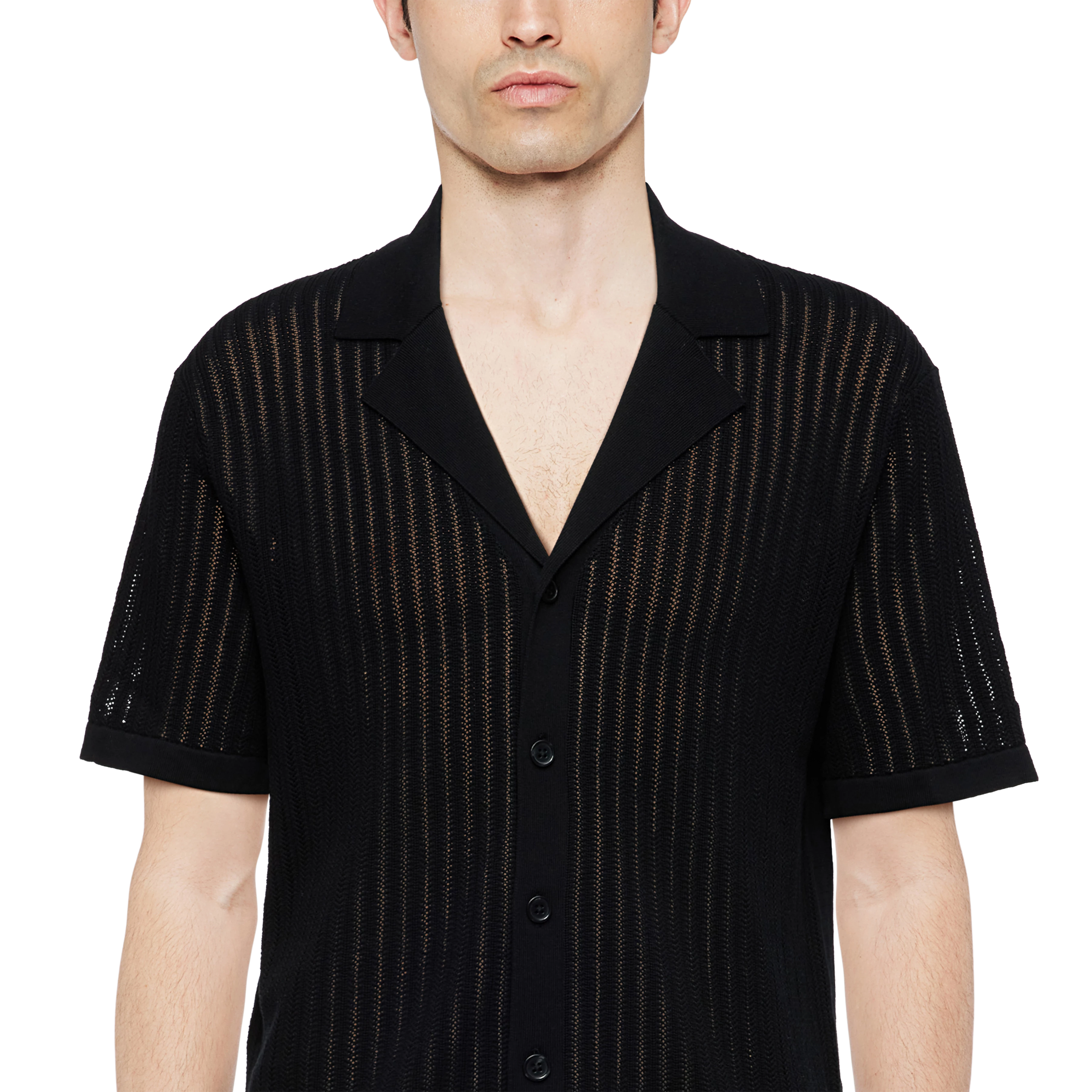 RAY - Strick-Jacke in mercerisierter Baumwolle - Herren - schwarz - Detailansicht am Model