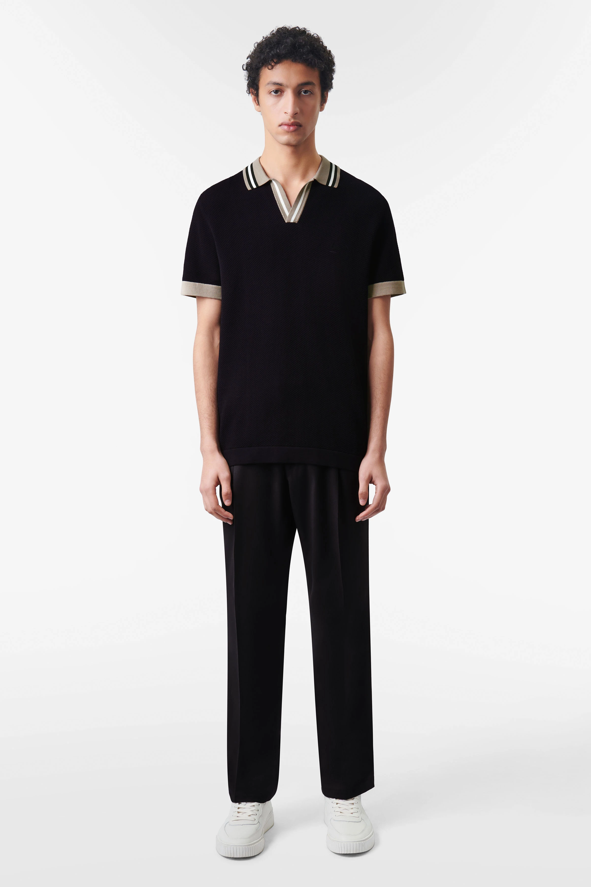 BRAIAN - Strick-Polo in reiner Baumwolle - Herren - schwarz - Ganzkörper-Frontansicht