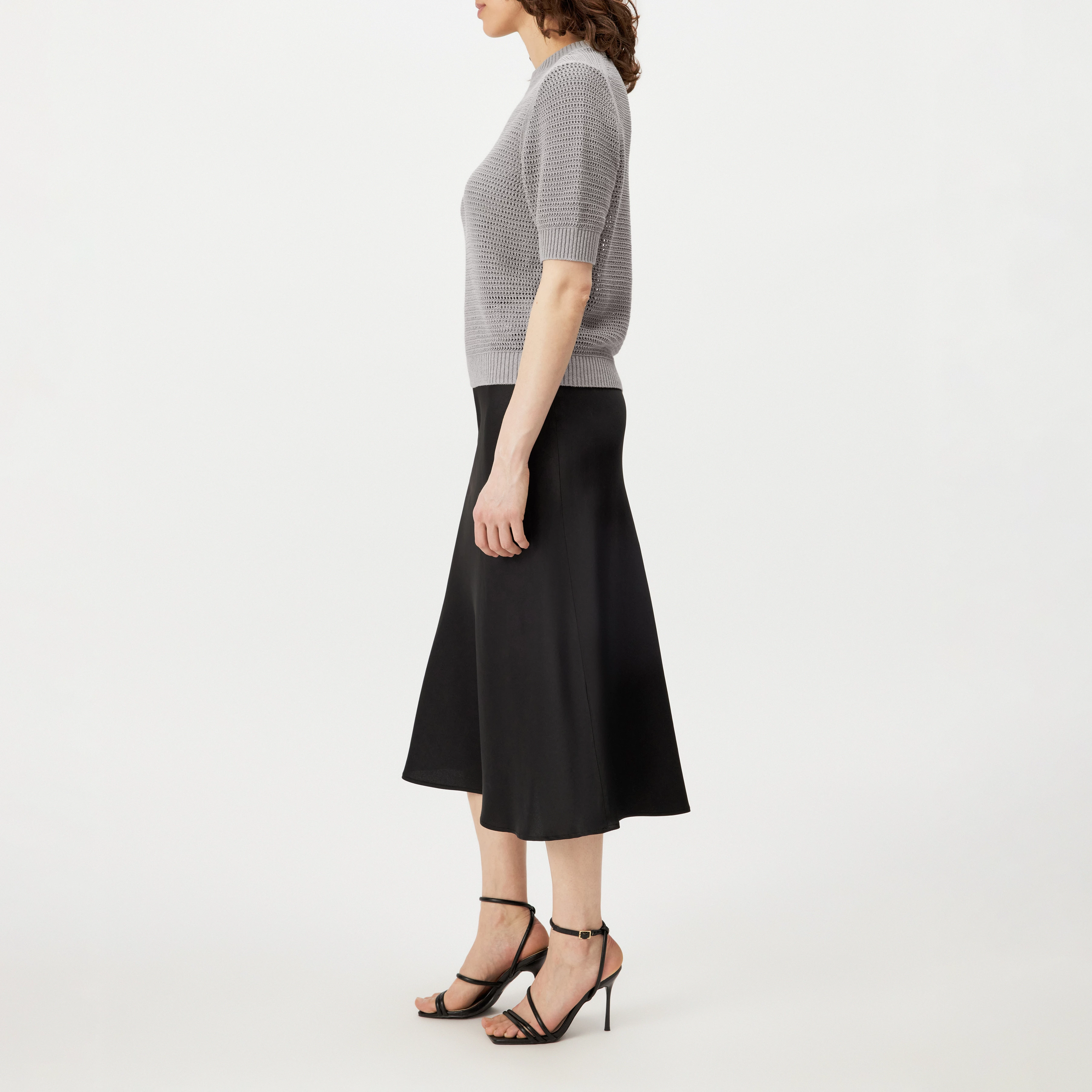 SANIDY - Chunky knit short sleeve in cotton blend - women - grey - Seitenansicht