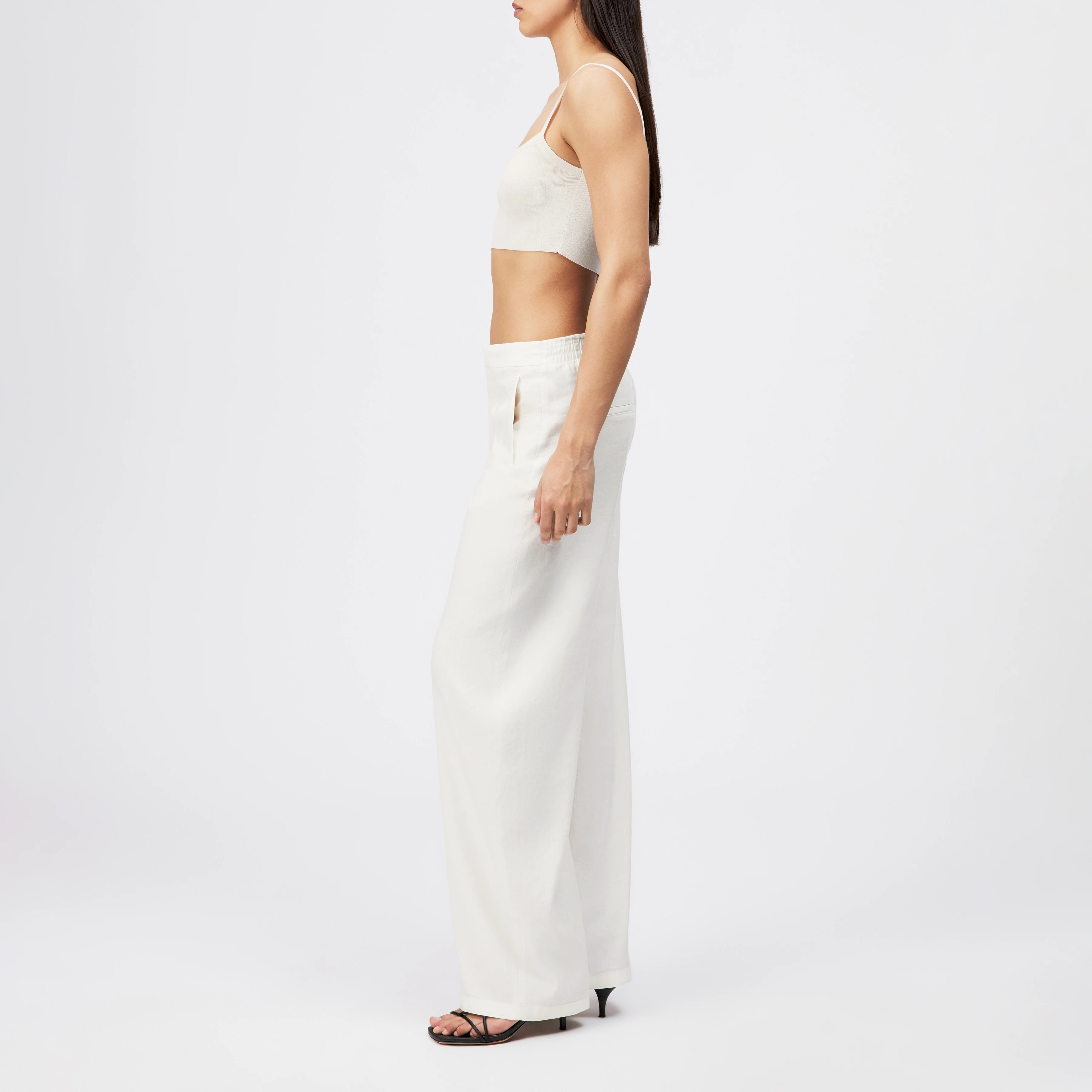FAE_0 - Pantalon à jambe barrel en lin mélangé - women - blanc cassé - Seitenansicht