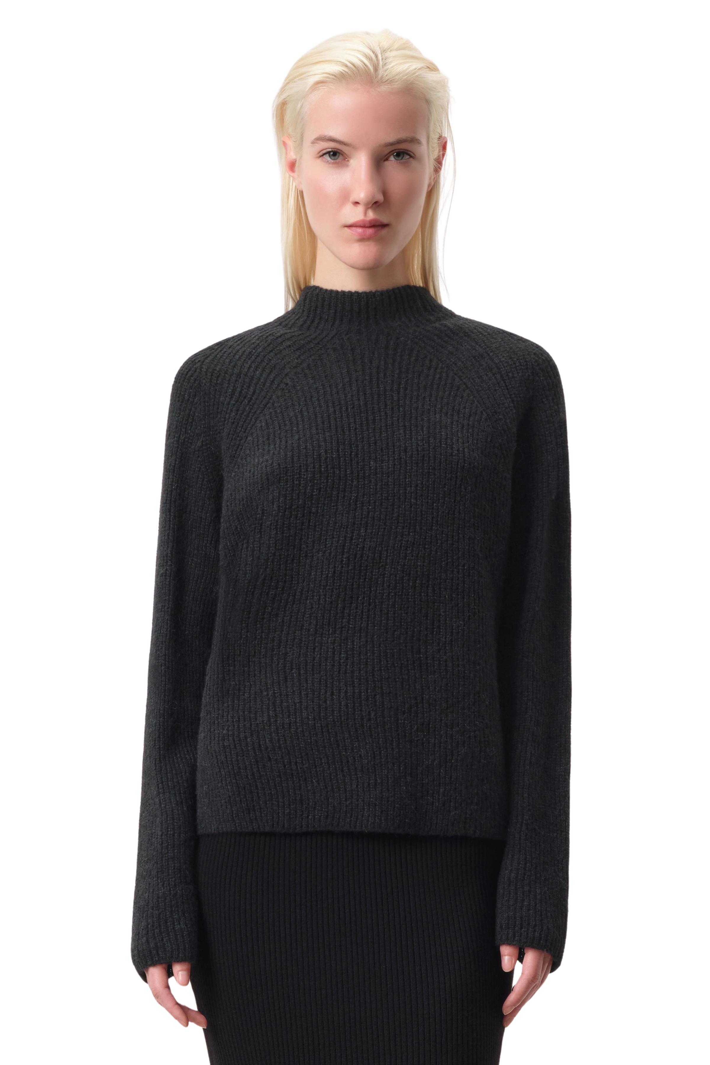 IONYA - Sweater with turtle neck in alpaca wool mix - women - Natural Aluminium - Frontansicht