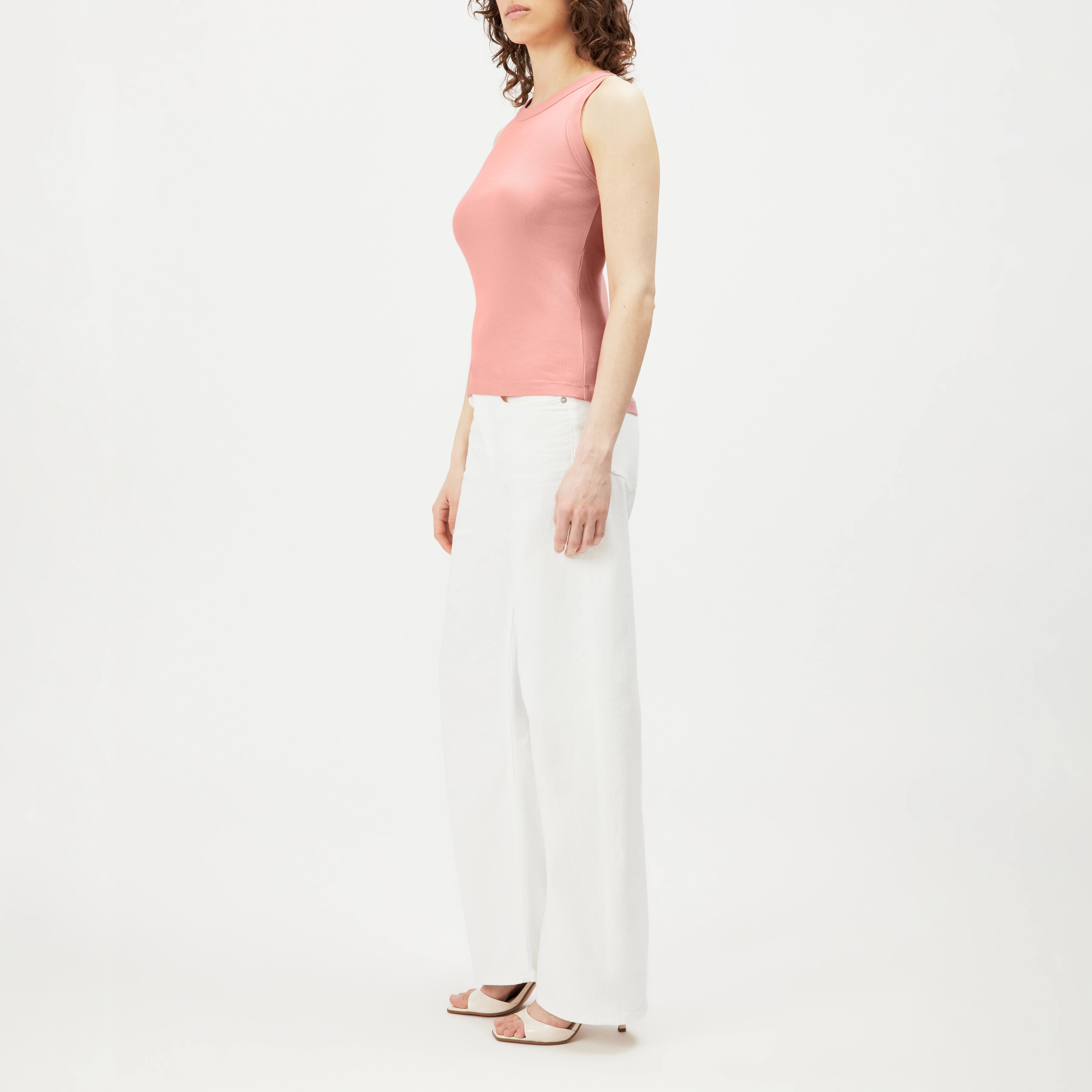 OLINA - Cotton ribbed crew neck tank top - women - orange - Seitenansicht