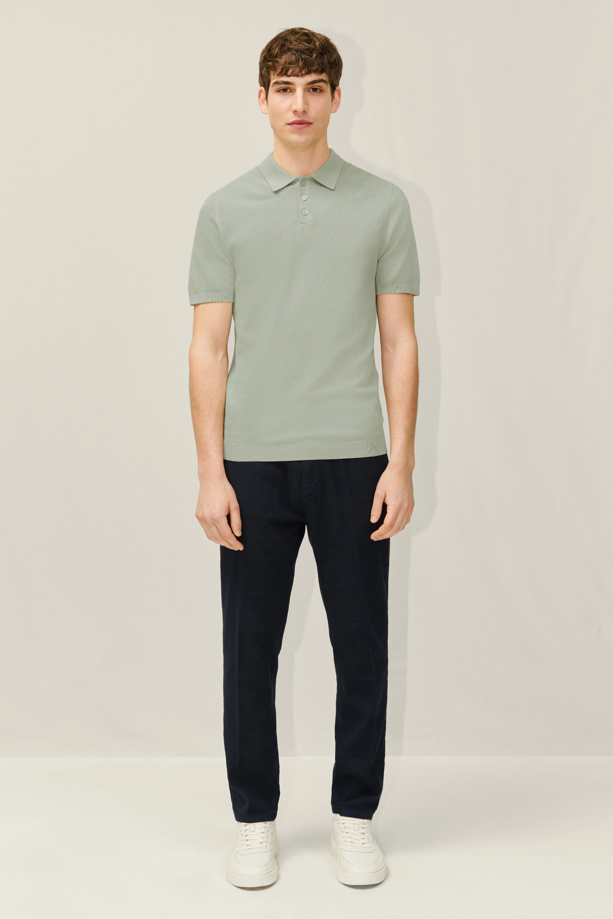 TRITON - Jacquard-knit polo - men - green - Ganzkörper-Frontansicht