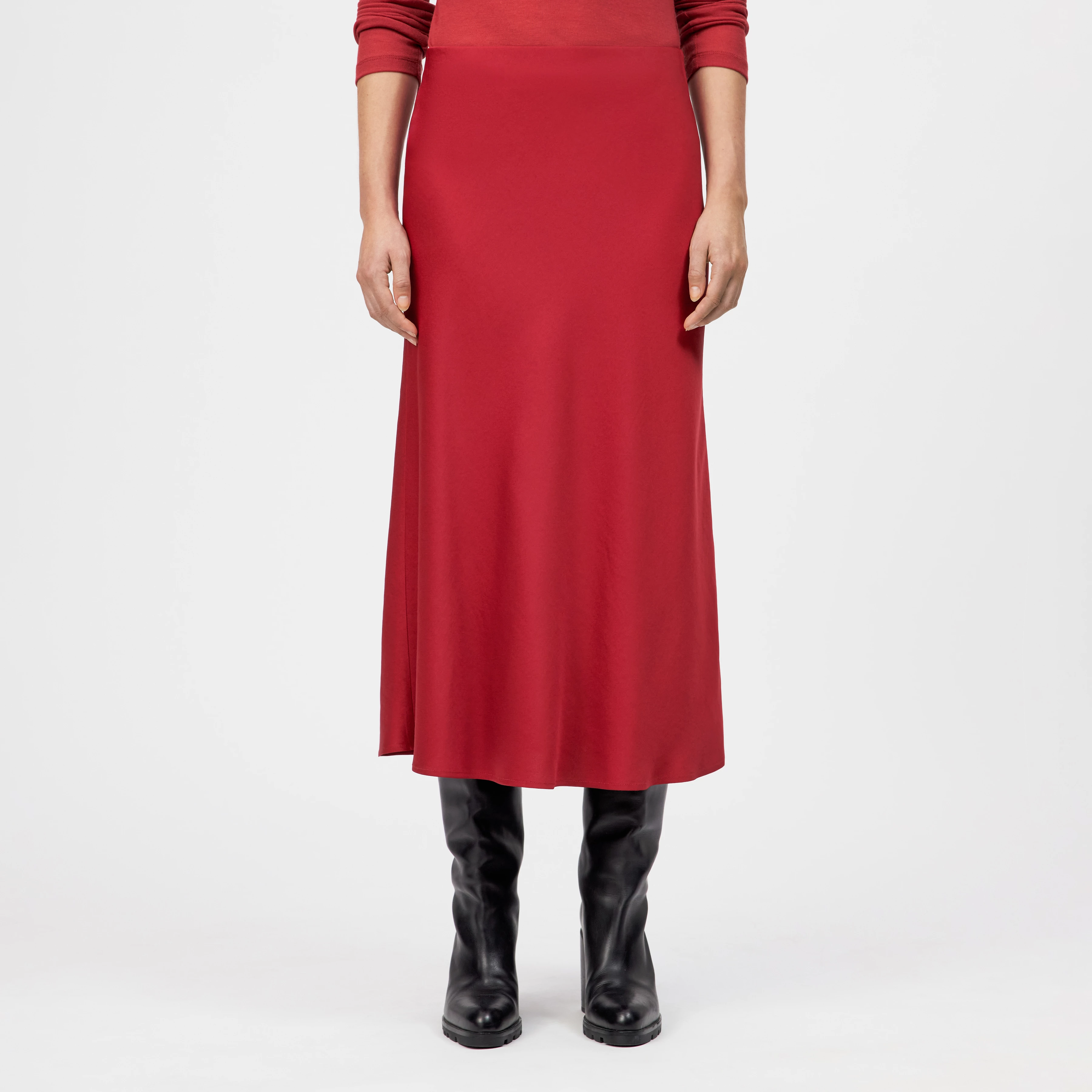 URA - Slip-Skirt in Midilänge in Satin - Damen - rot - Frontansicht