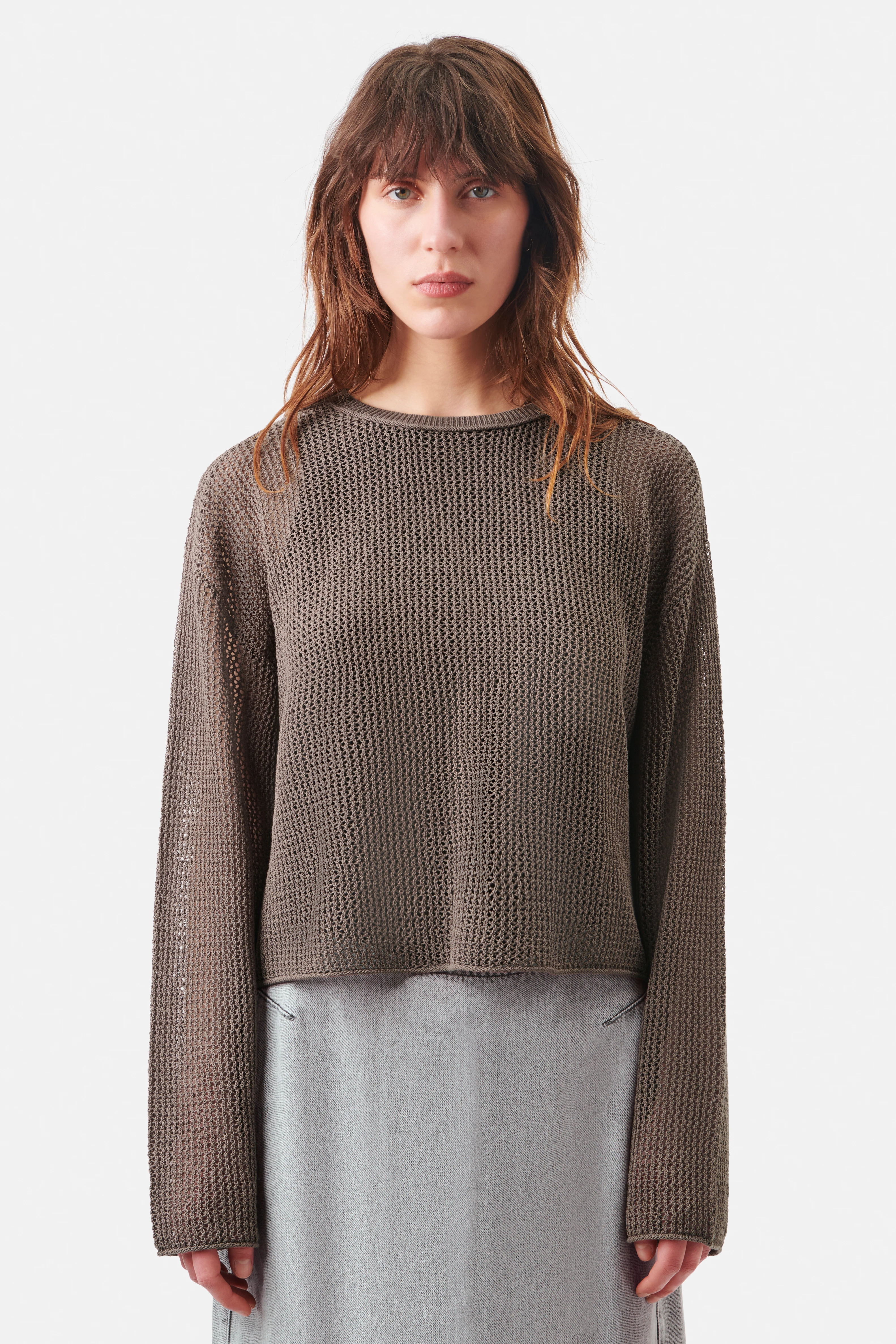 IMENY - Verkürzter Pullover in Bändchengarn - Damen - braun - Frontansicht