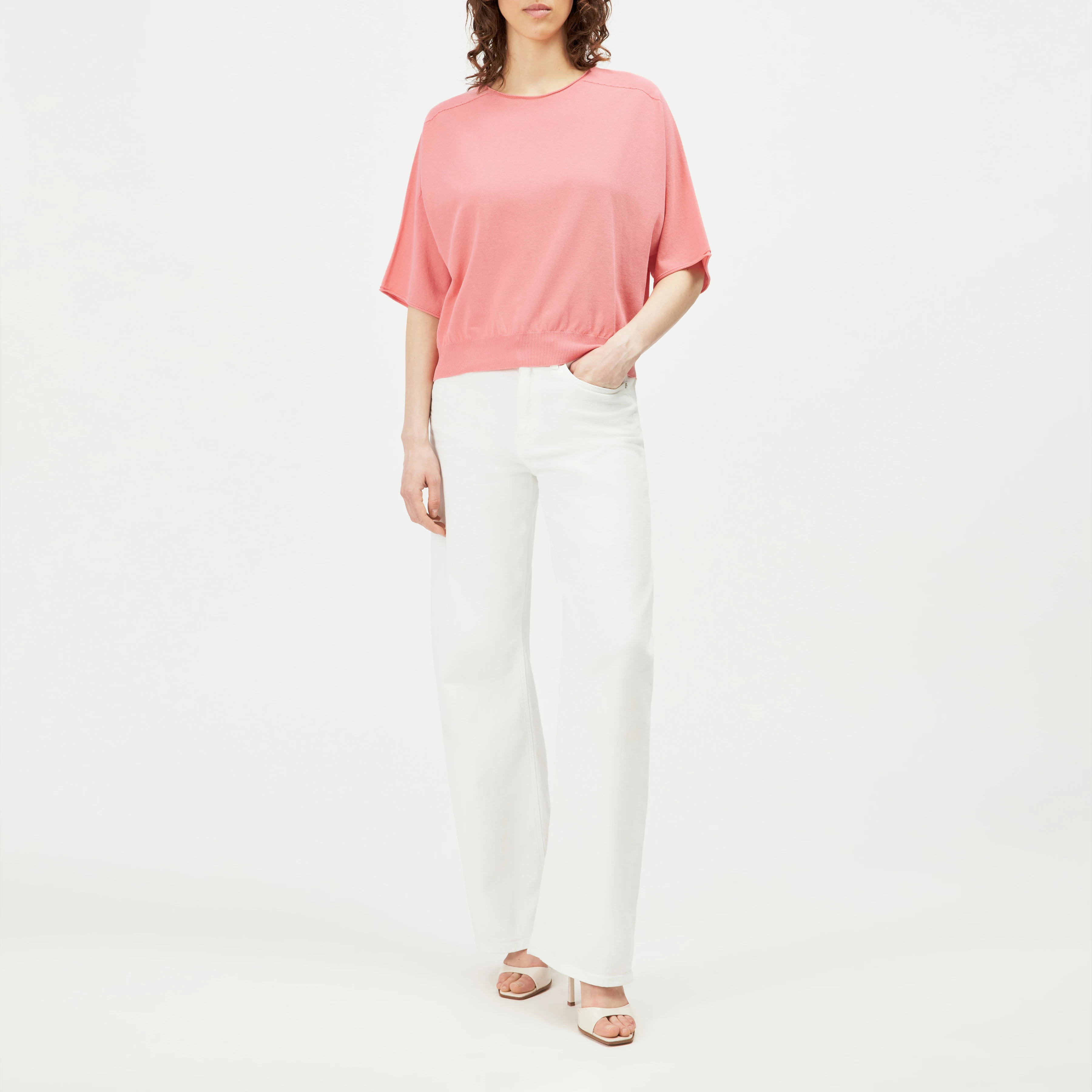 DILARY - Casual gebreid T-shirt in crêpe katoen - dames - oranje - Ganzkörper-Frontansicht