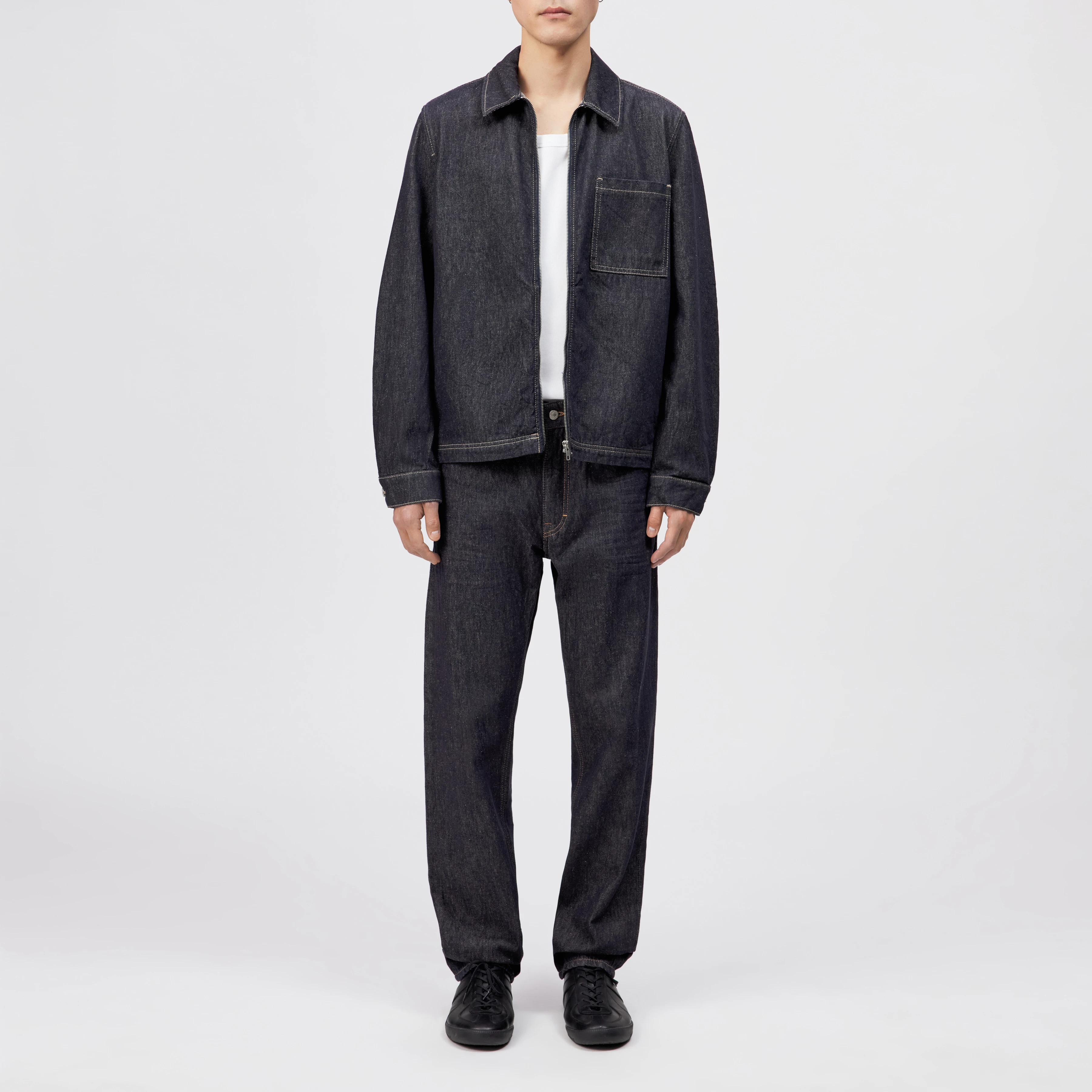 JERSON - Regular fit zip-jakke i gabardine - men - blå - Ganzkörper-Frontansicht