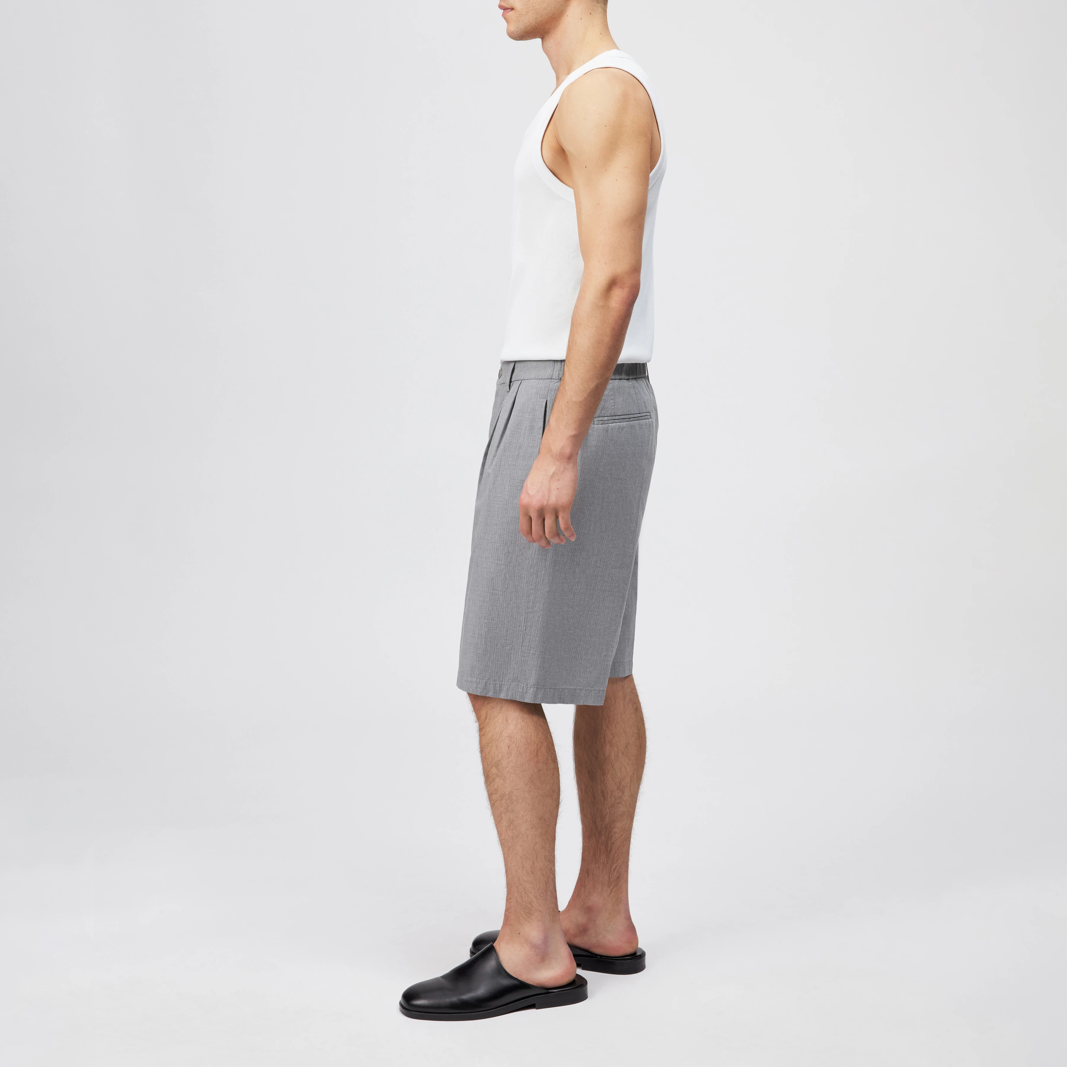 ROCABO - Bundfalten Short in reiner Baumwolle - Herren - grau - Seitenansicht