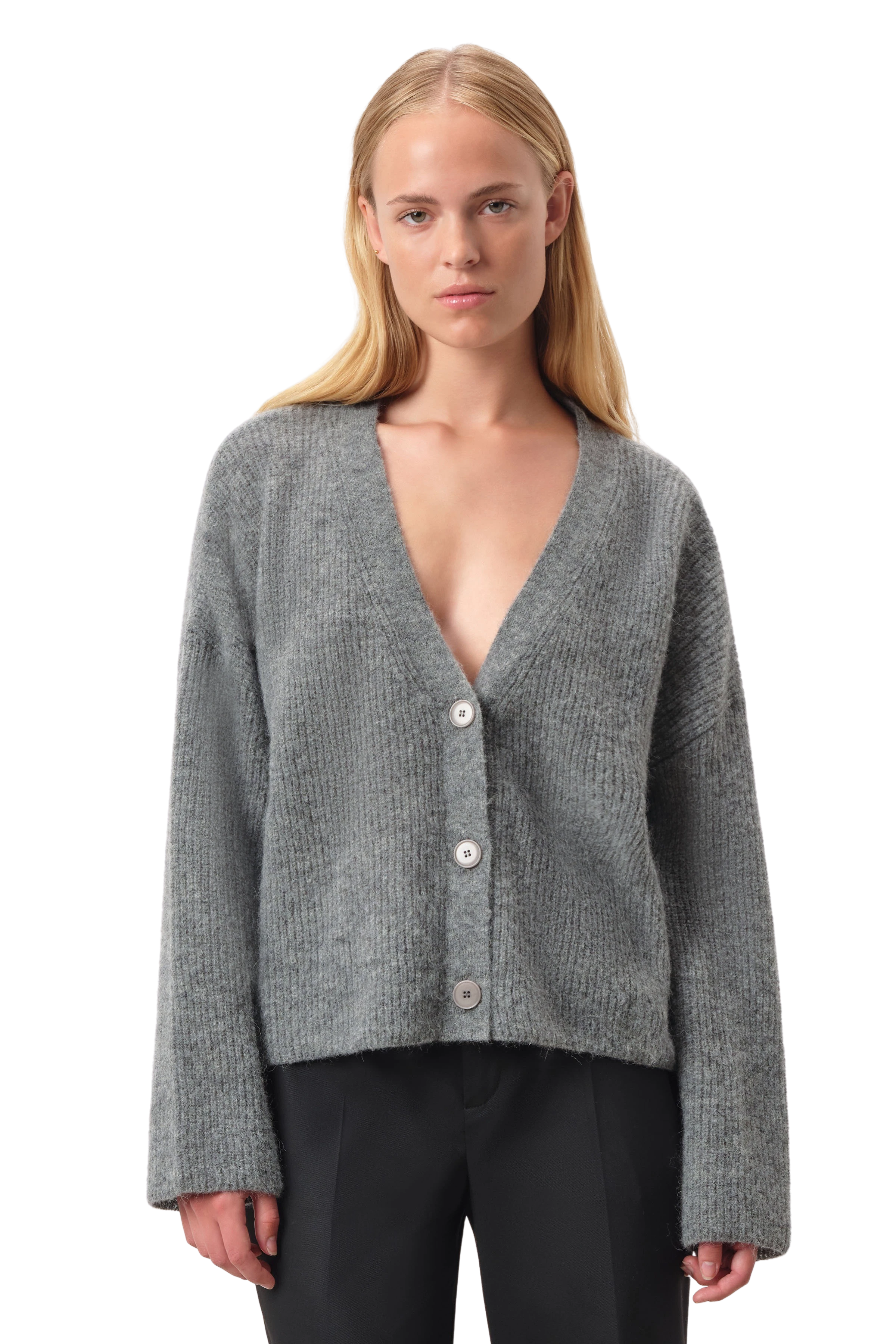 SAVIN - Cropped cardigan in alpaca wool mix - women - grey - Frontansicht