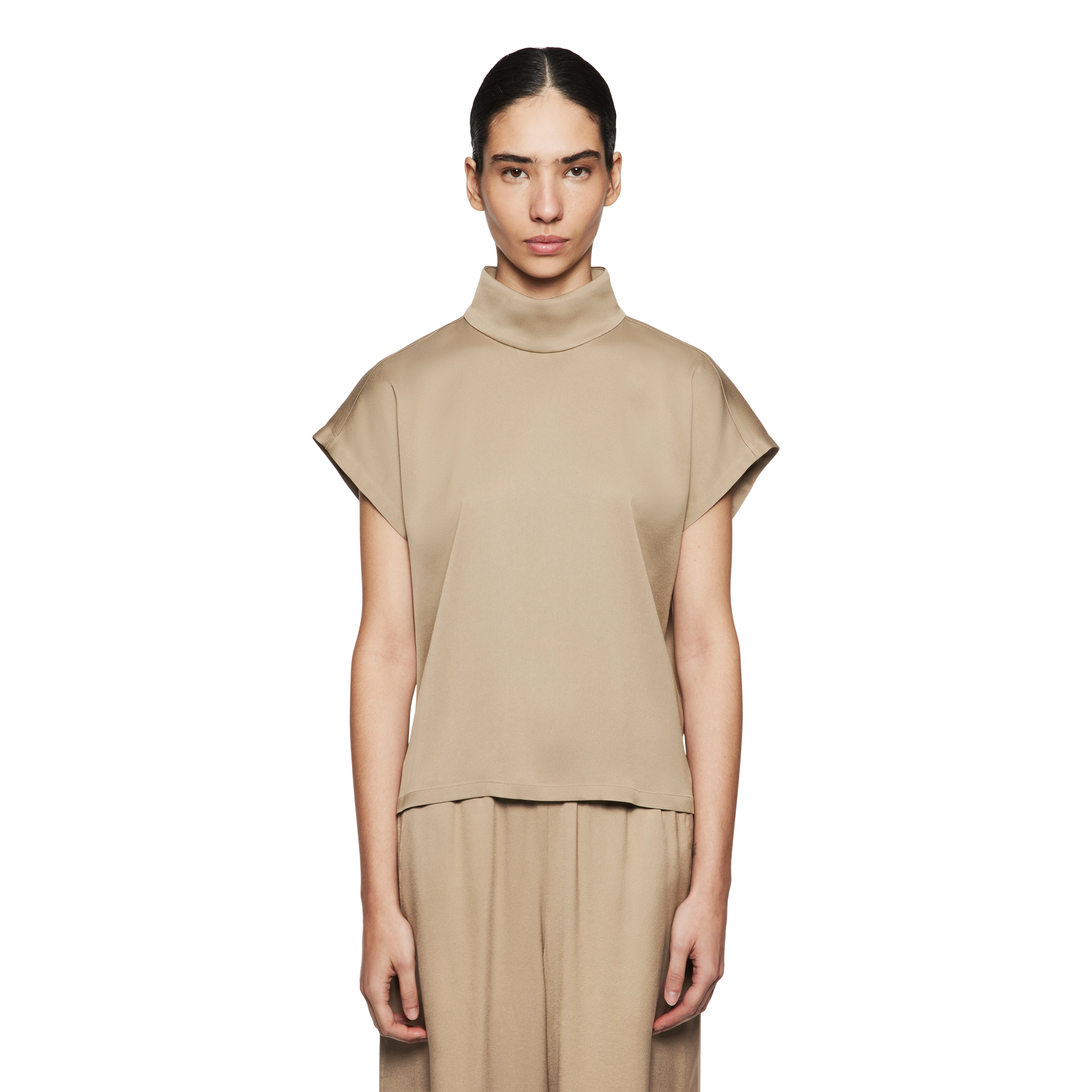 ALARIA_1 - Shirt blouse with stand-up collar in satin - women - brown - Frontansicht