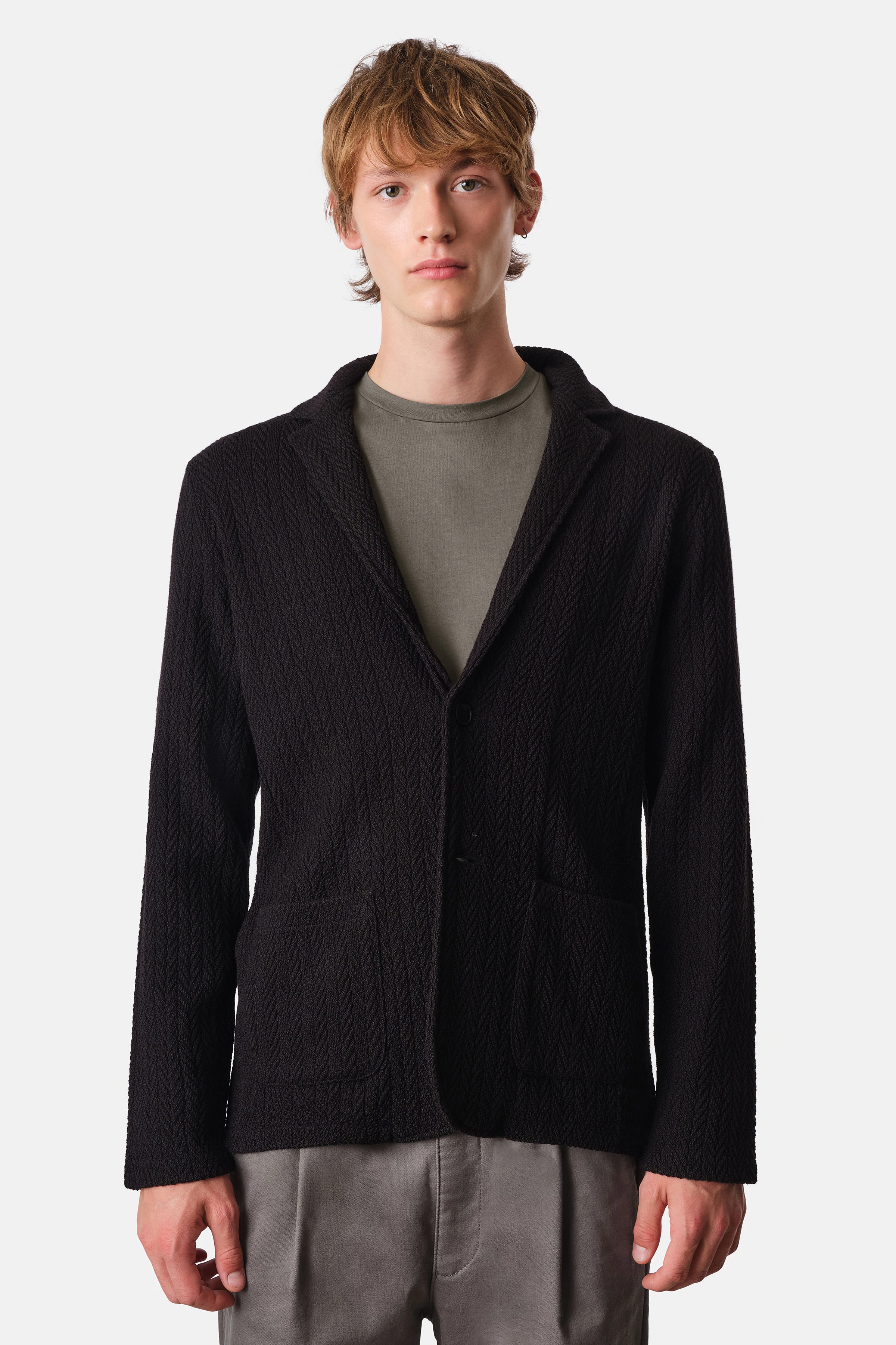 GRIGON - Strick Sakko Lammwoll-Mix - Herren - schwarz - Frontansicht