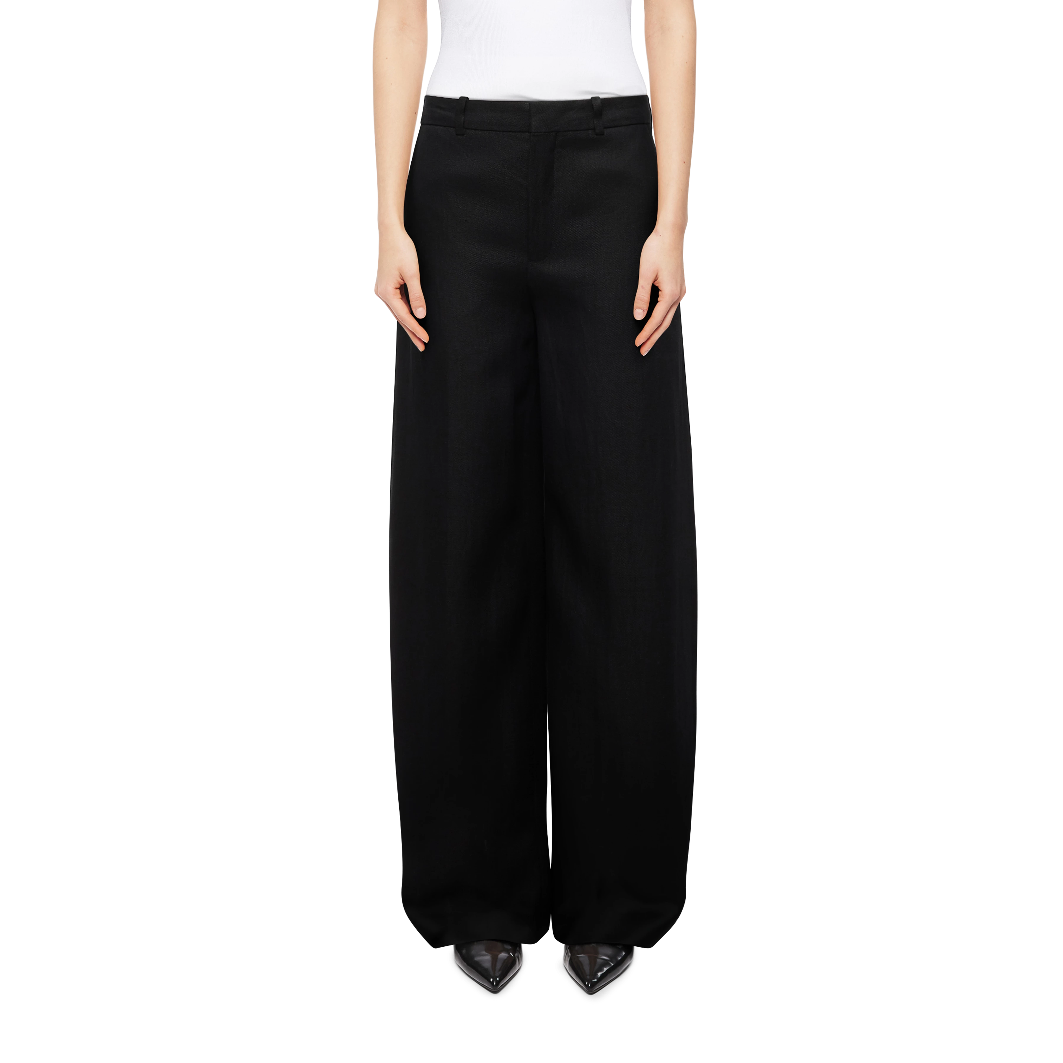 DESK - Hose mit Barrel-Leg in Leinen-Twill - Damen - schwarz - Frontansicht