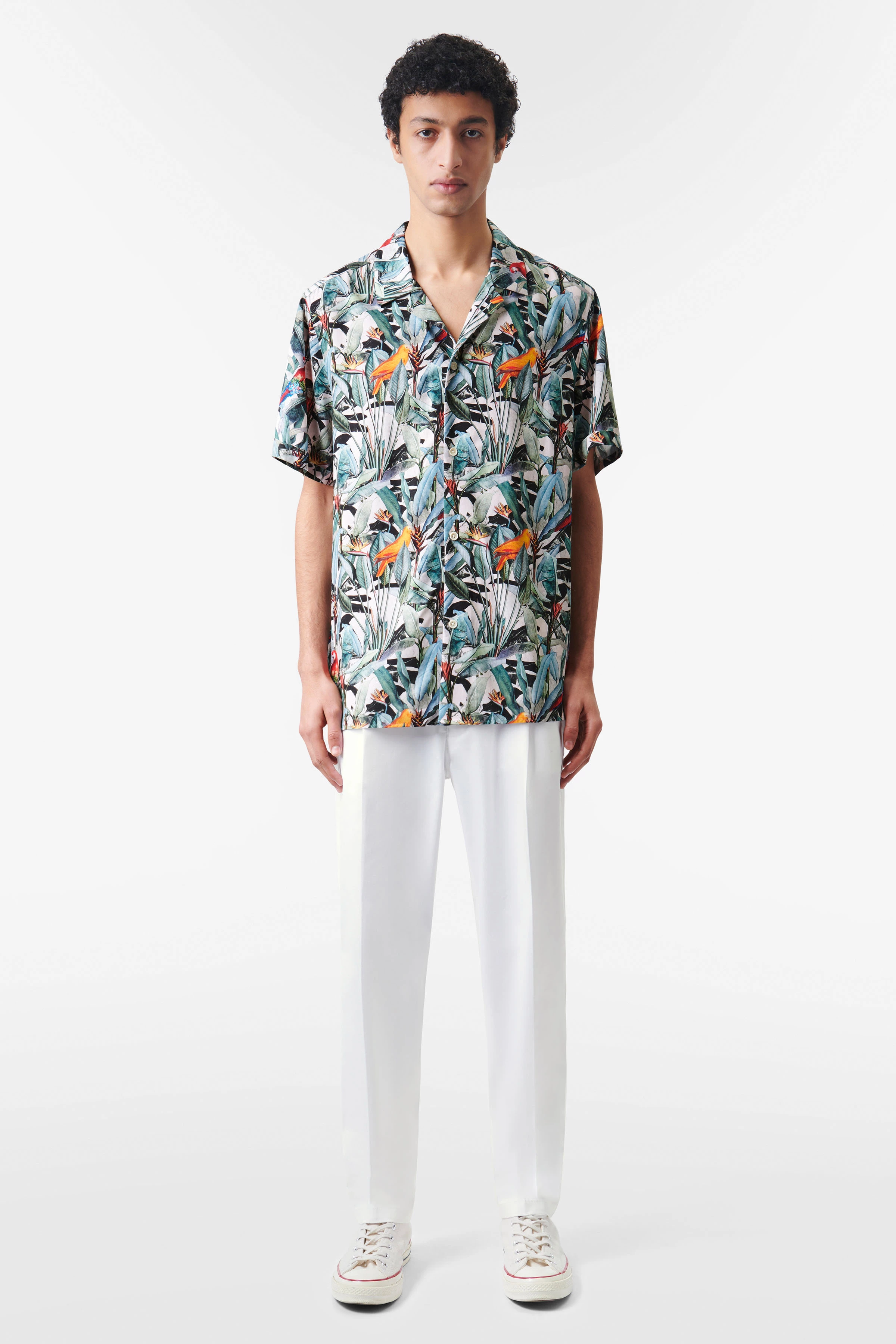 BIJAN_2 - casual relaxed overhemd met korte mouwen van viscosemix - heren - groen - Ganzkörper-Frontansicht