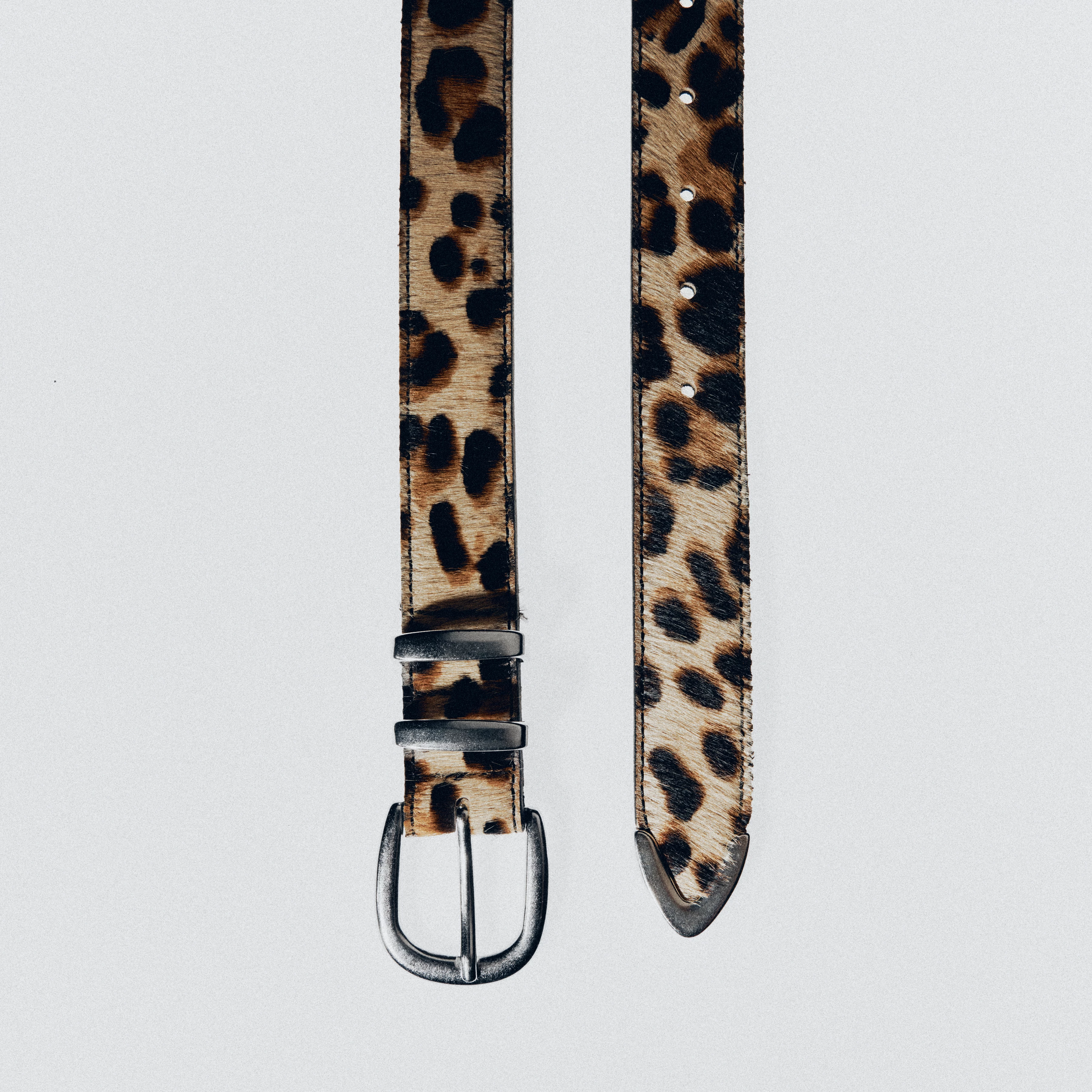 LIINO - Leopard print belt in genuine leather - unisex - brown