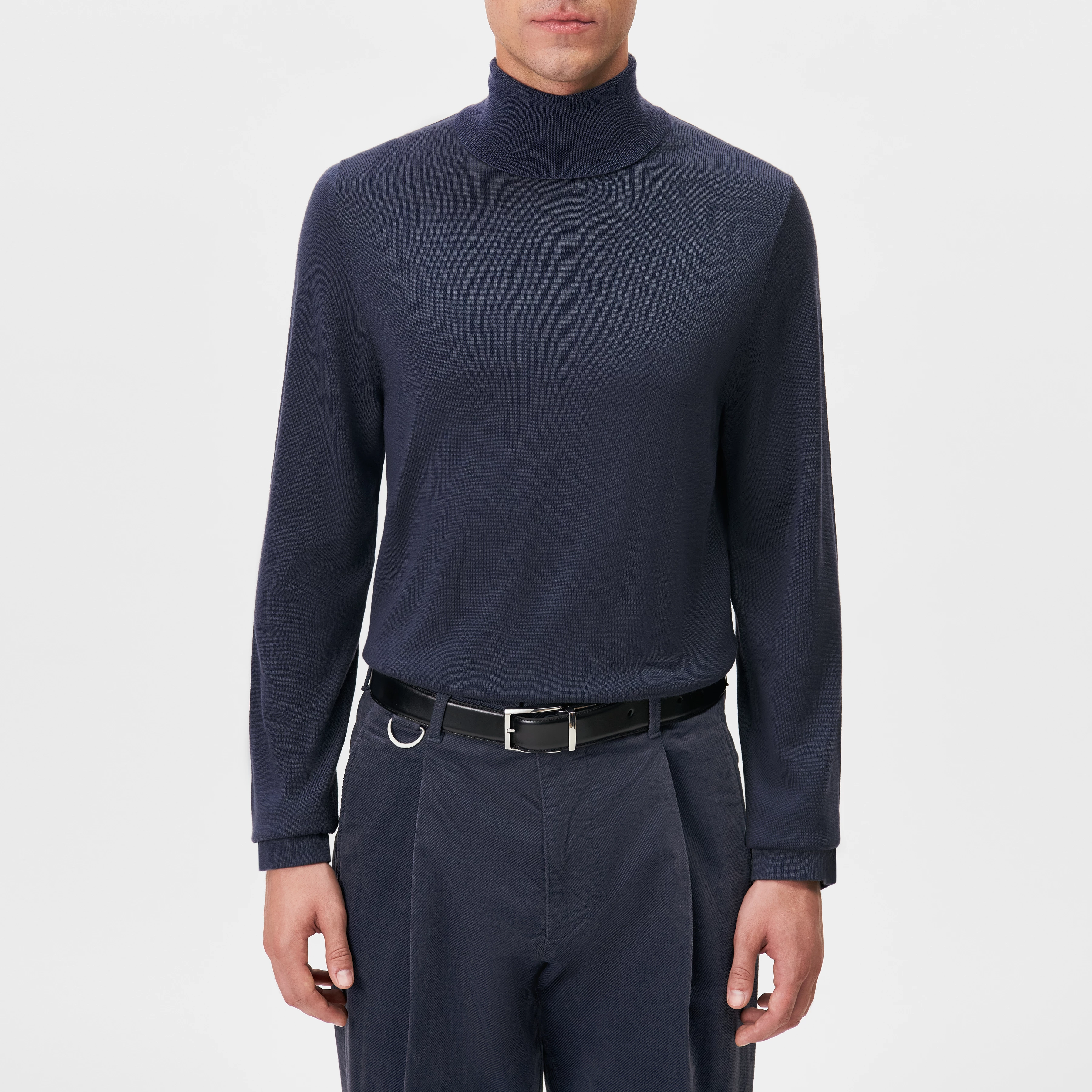 JOEY - Turtleneck jumper in 100% merino wool - men - blue - Frontansicht