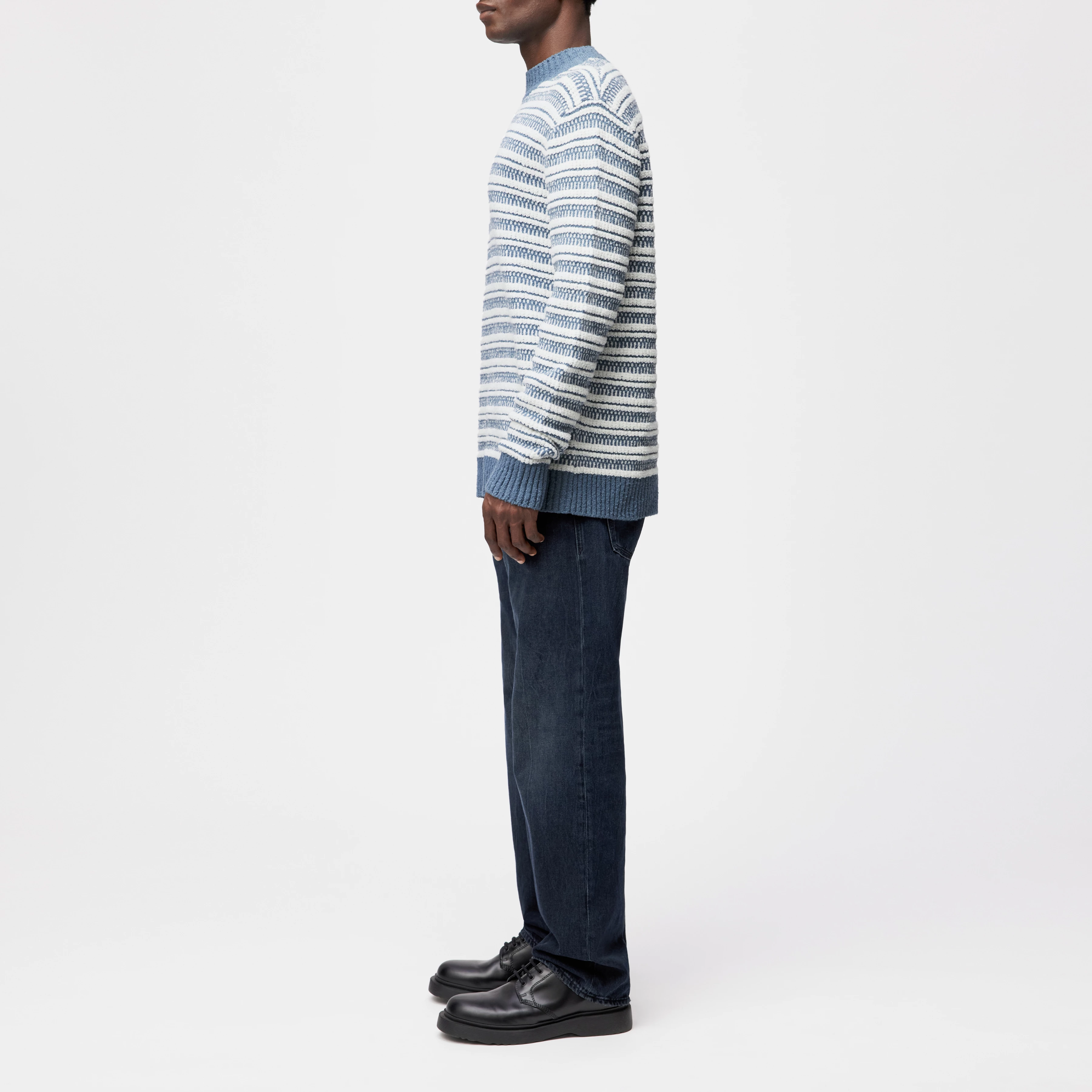 ZAYN - Stand-up collar jumper in bouclé cotton blend - men - blue - Seitenansicht