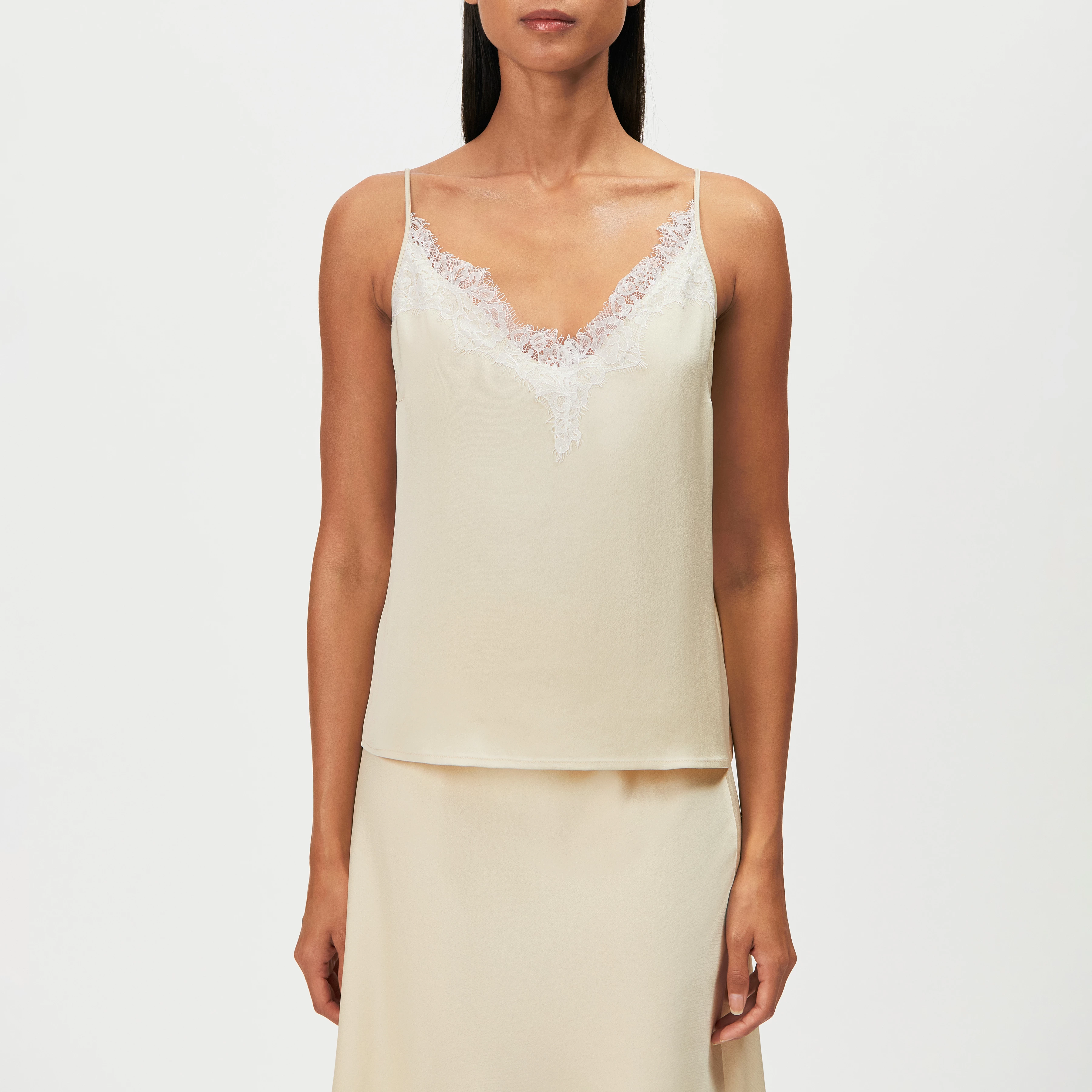GIONA - V-neck camisole with lace insert - women - yellow - Frontansicht