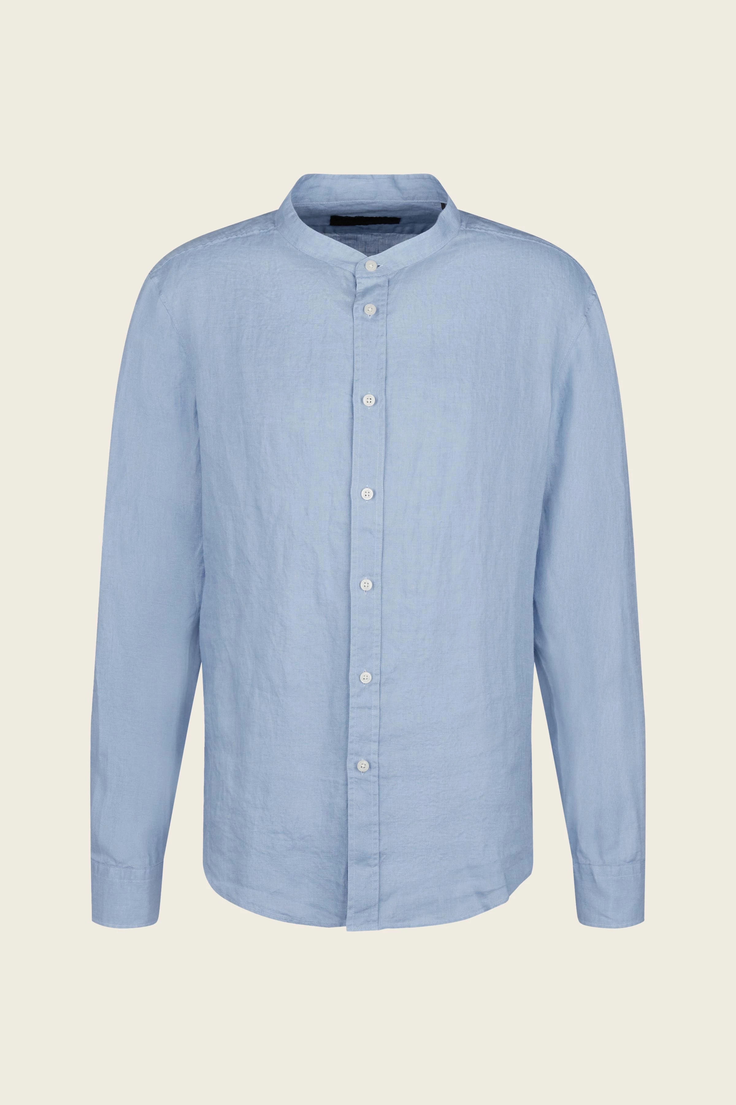 TAROK - Hemd mit Stehkragen aus reinem Leinen - Herren - blau - Freisteller Frontansicht