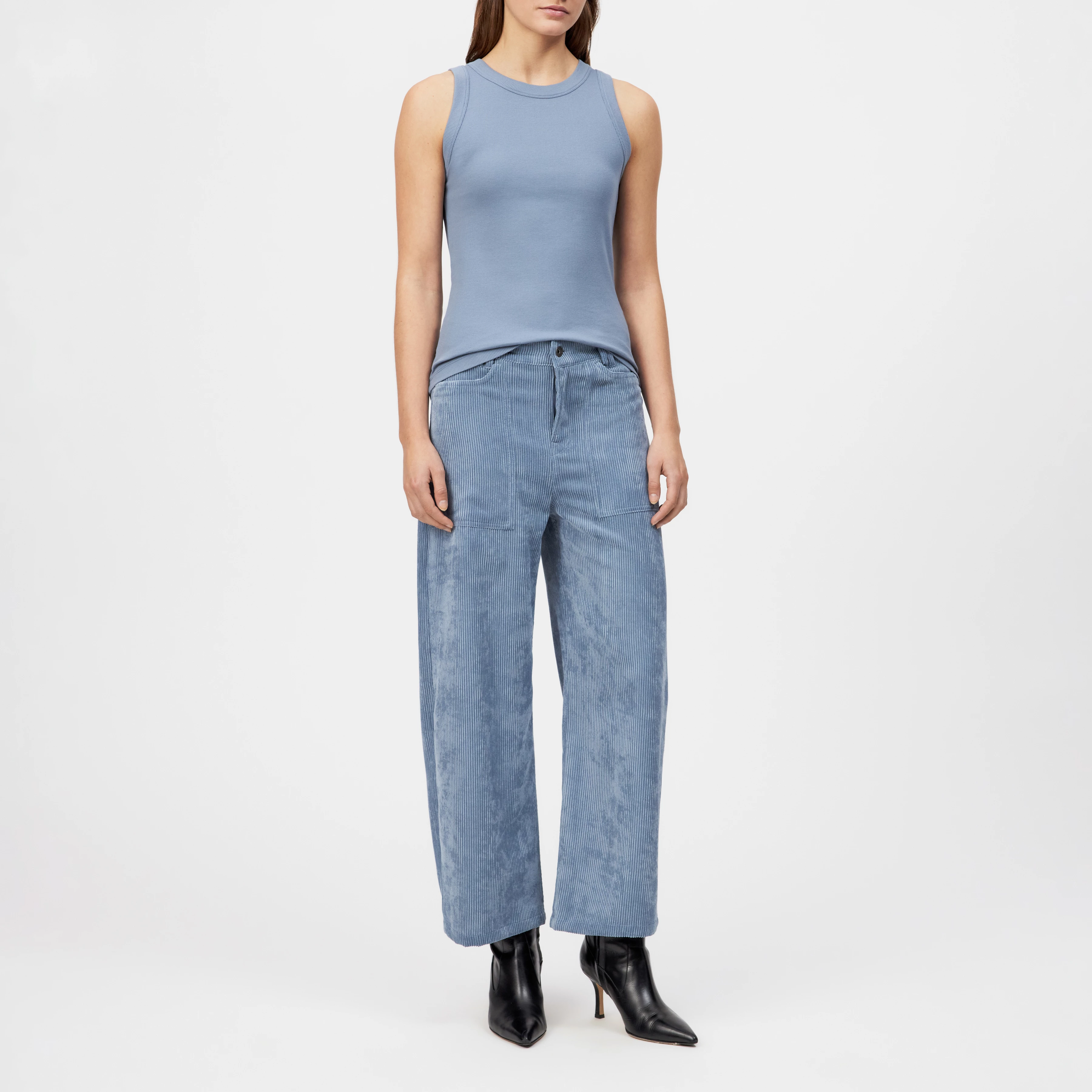 OLINA - Tanktop mit Rundhals in Baumwoll-Rippe - Damen - blau - Ganzkörper-Frontansicht