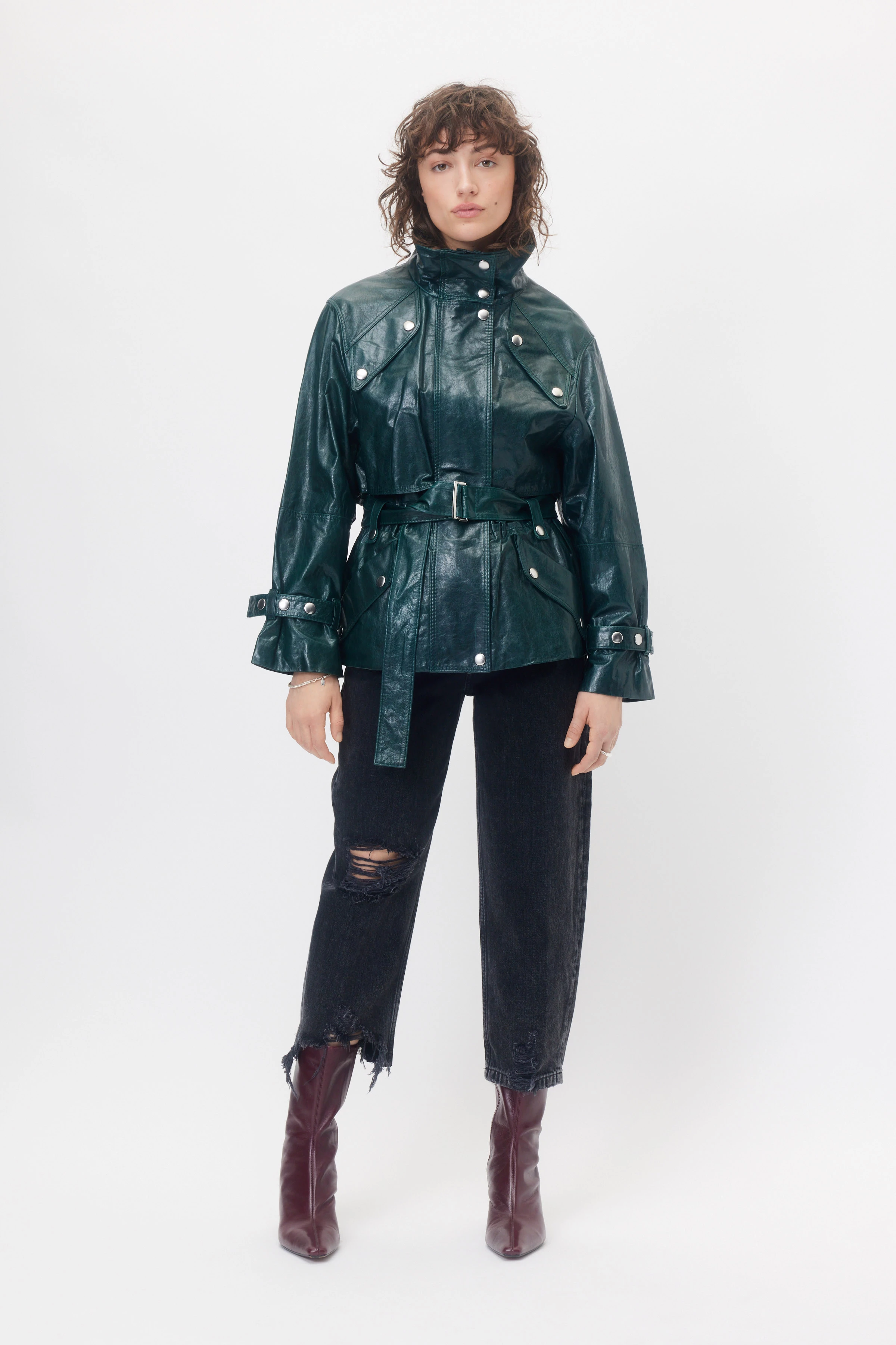 KENSAL - Leder Parka - Damen - oliv - Ganzkörper-Frontansicht