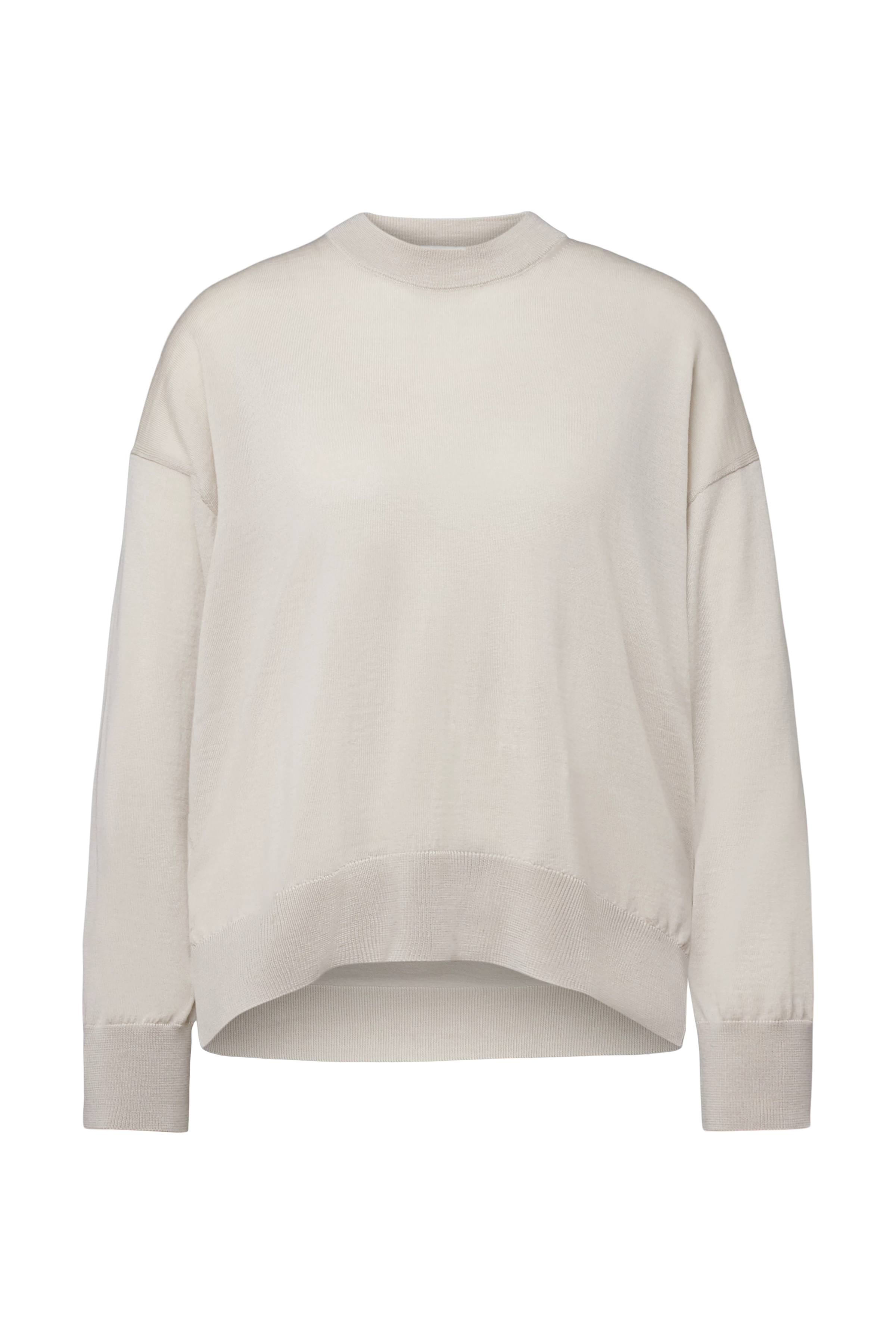 LIZIELA - Pull à col rond en laine mérinos fine - women - beige - Freisteller Frontansicht