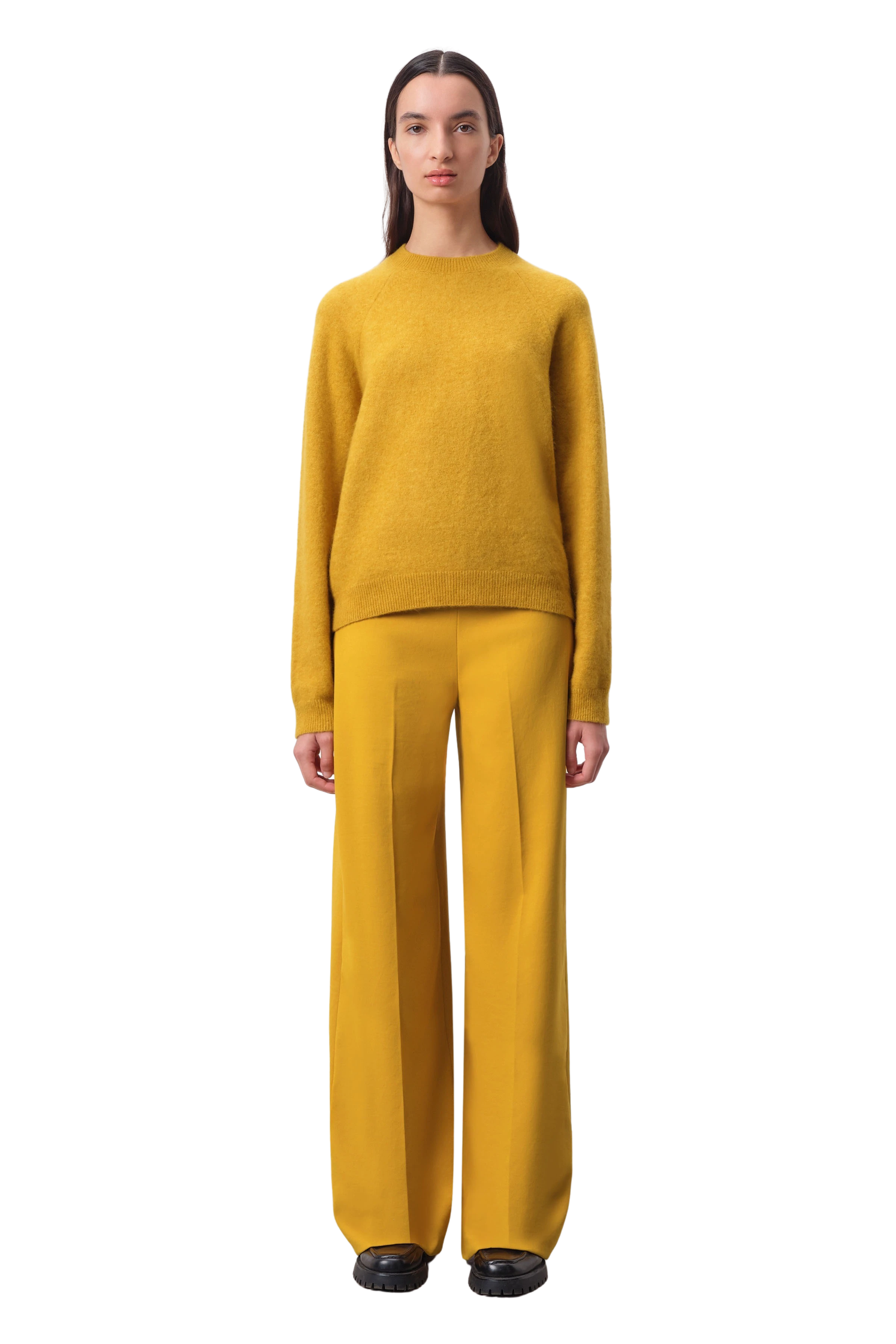 PEMIRI - Ei-vormige trui met raglanmouwen in alpacamix - dames - geel - Ganzkörper-Frontansicht