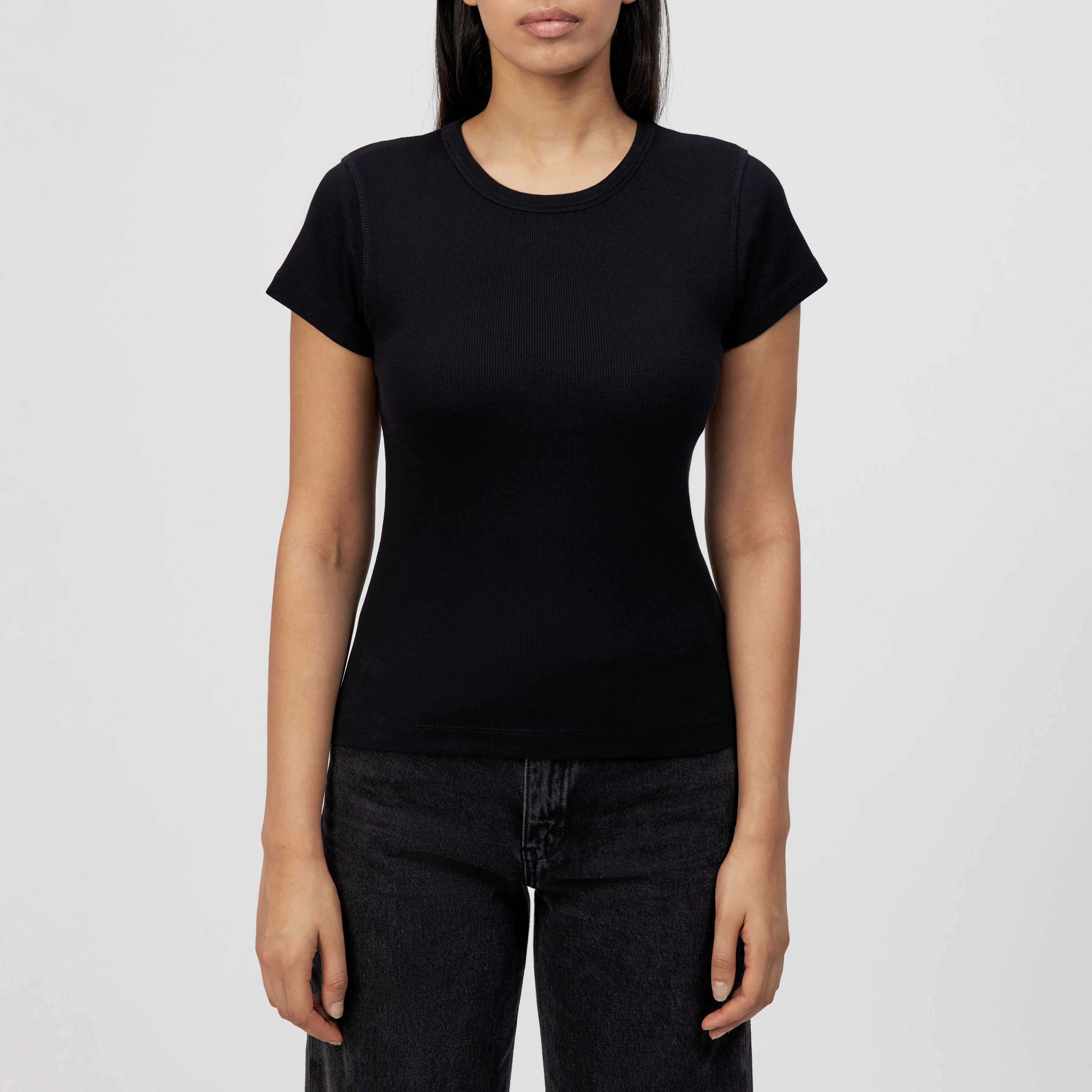 KOALE - Schmales T-Shirt in Baumwoll-Rippe - Damen - schwarz - Frontansicht