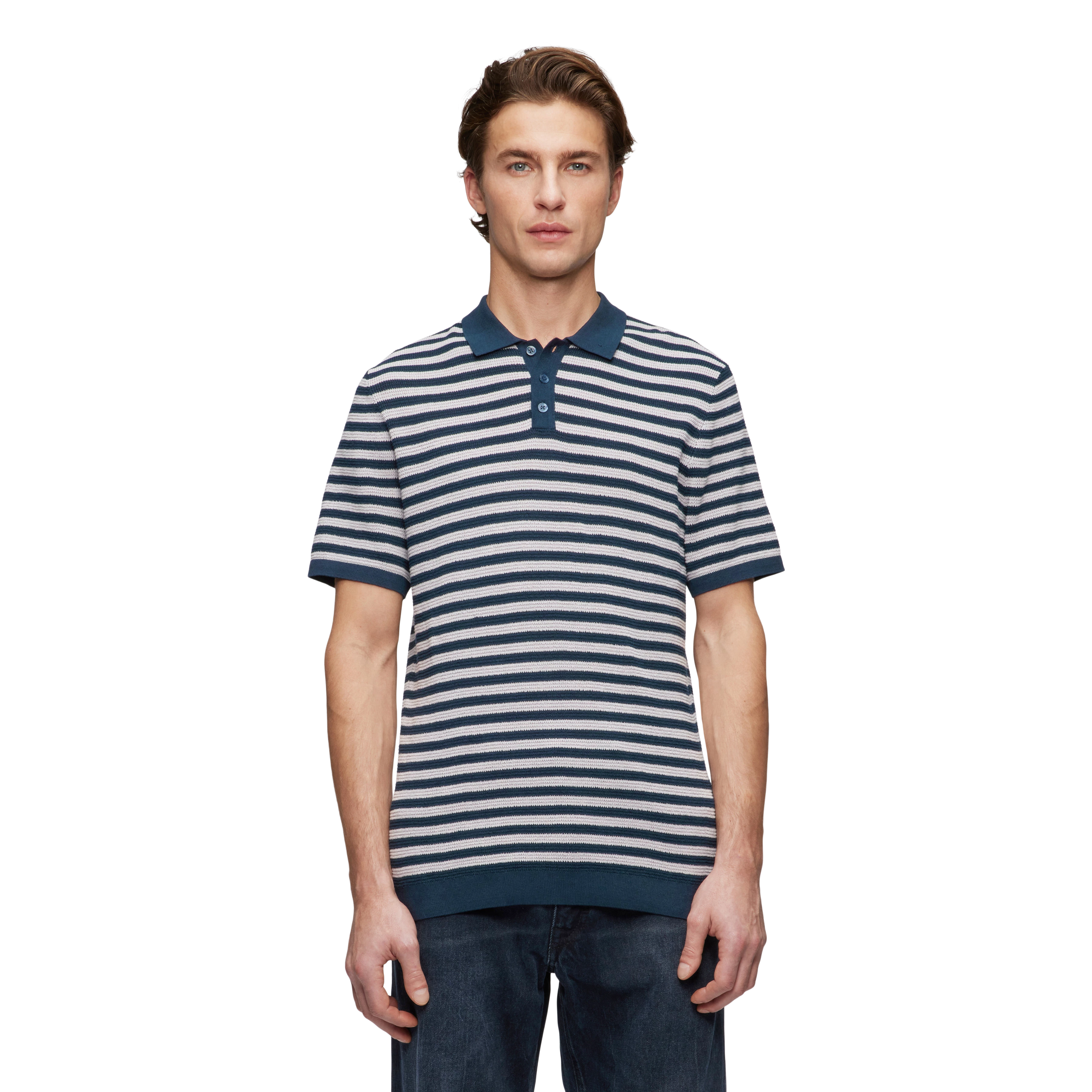 TRITON - Mercerised cotton polo shirt - men - blue - Frontansicht