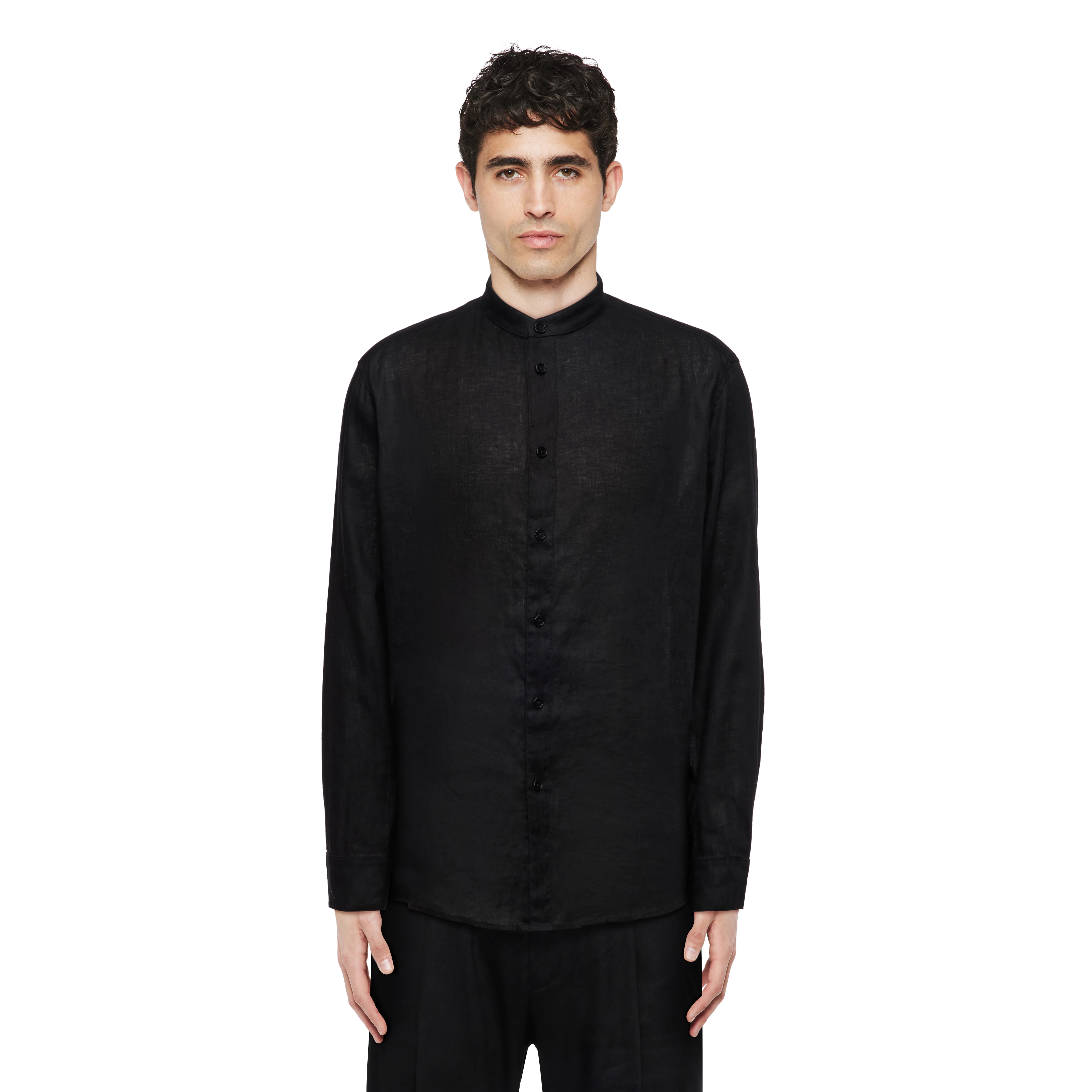 TALOC - Shirt with stand-up collar in linen-cotton mix - men - Natural Aluminium - Frontansicht