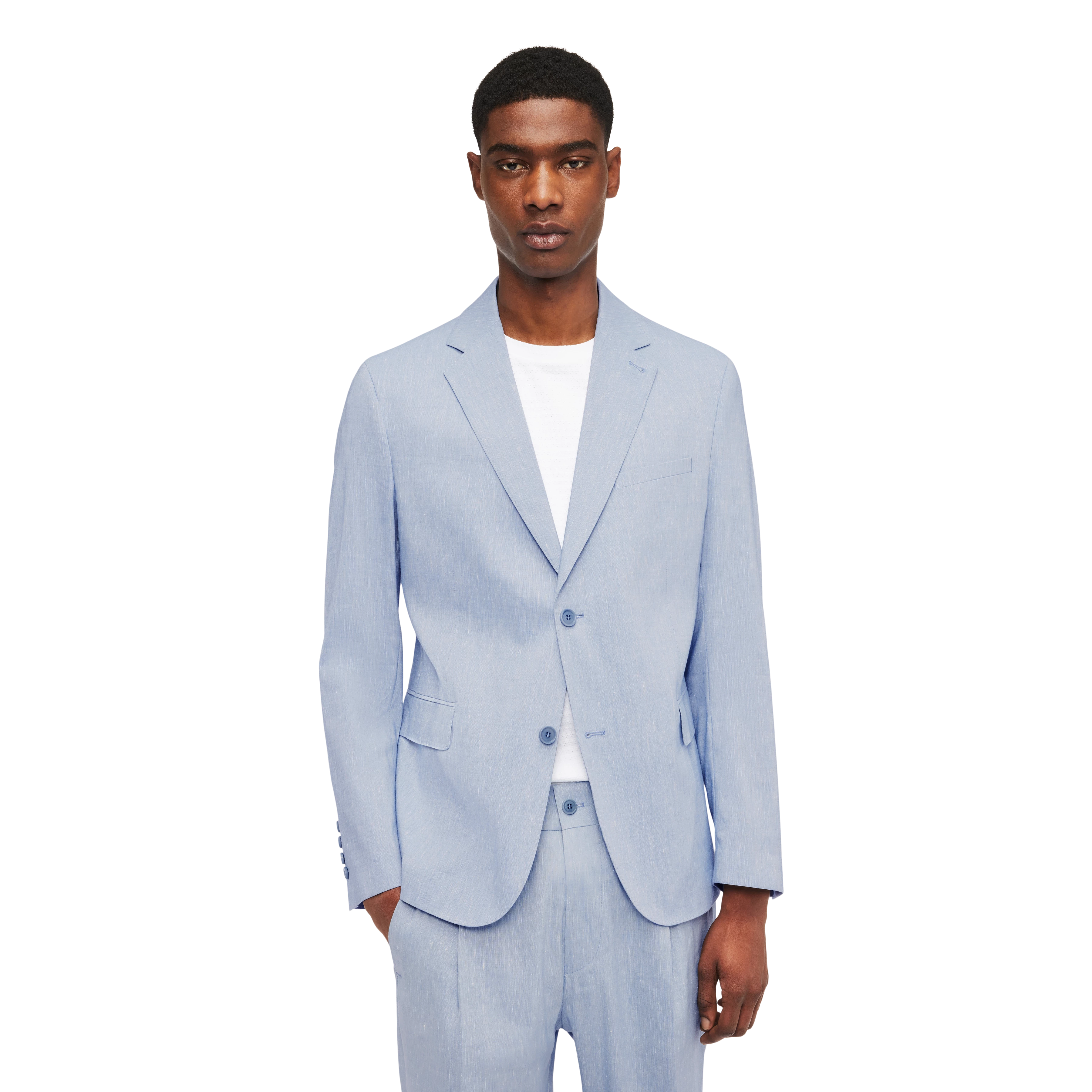 YAMES - Single-breasted jacket in linen mix - men - blue - Frontansicht