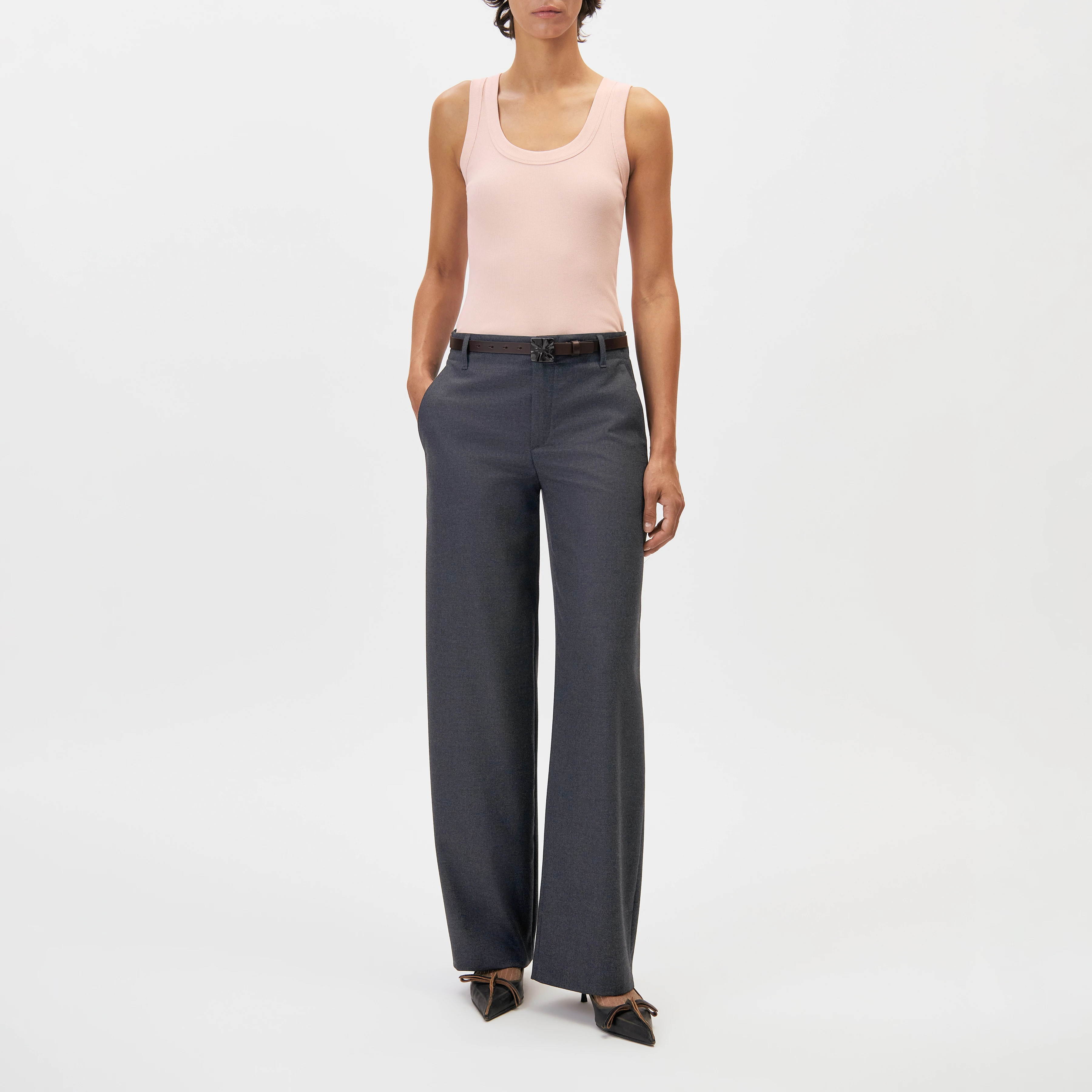 TAVIRA - Ribbed tank top with feminine round neckline - women - orange - Ganzkörper-Frontansicht