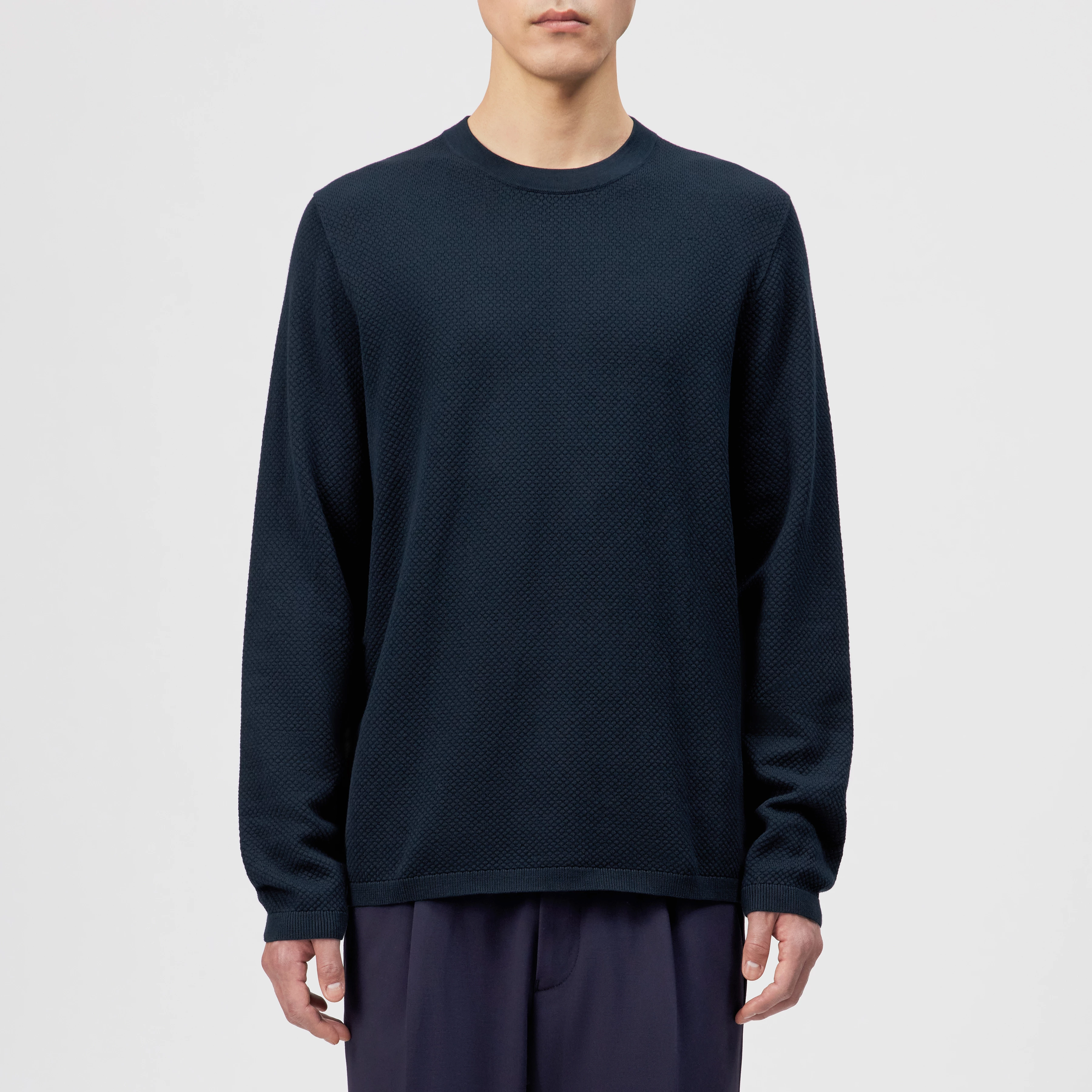 IRMINO - Longsleeve in cotton ajour - men - blue - Frontansicht