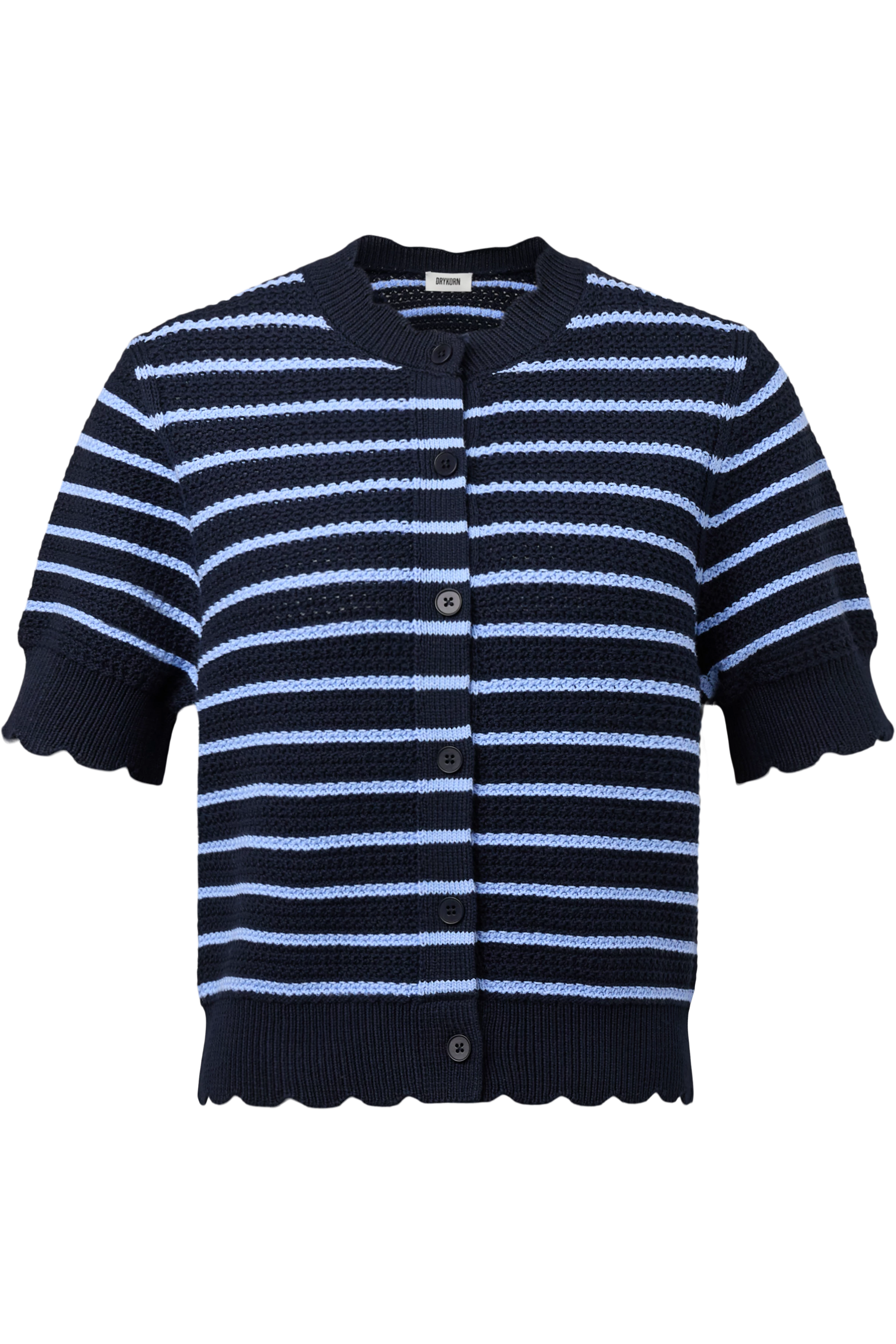 DARYANI - Cropped Strickjacke mit kurzen Ärmeln in Baumwolle - Damen - blau - Freisteller Frontansicht