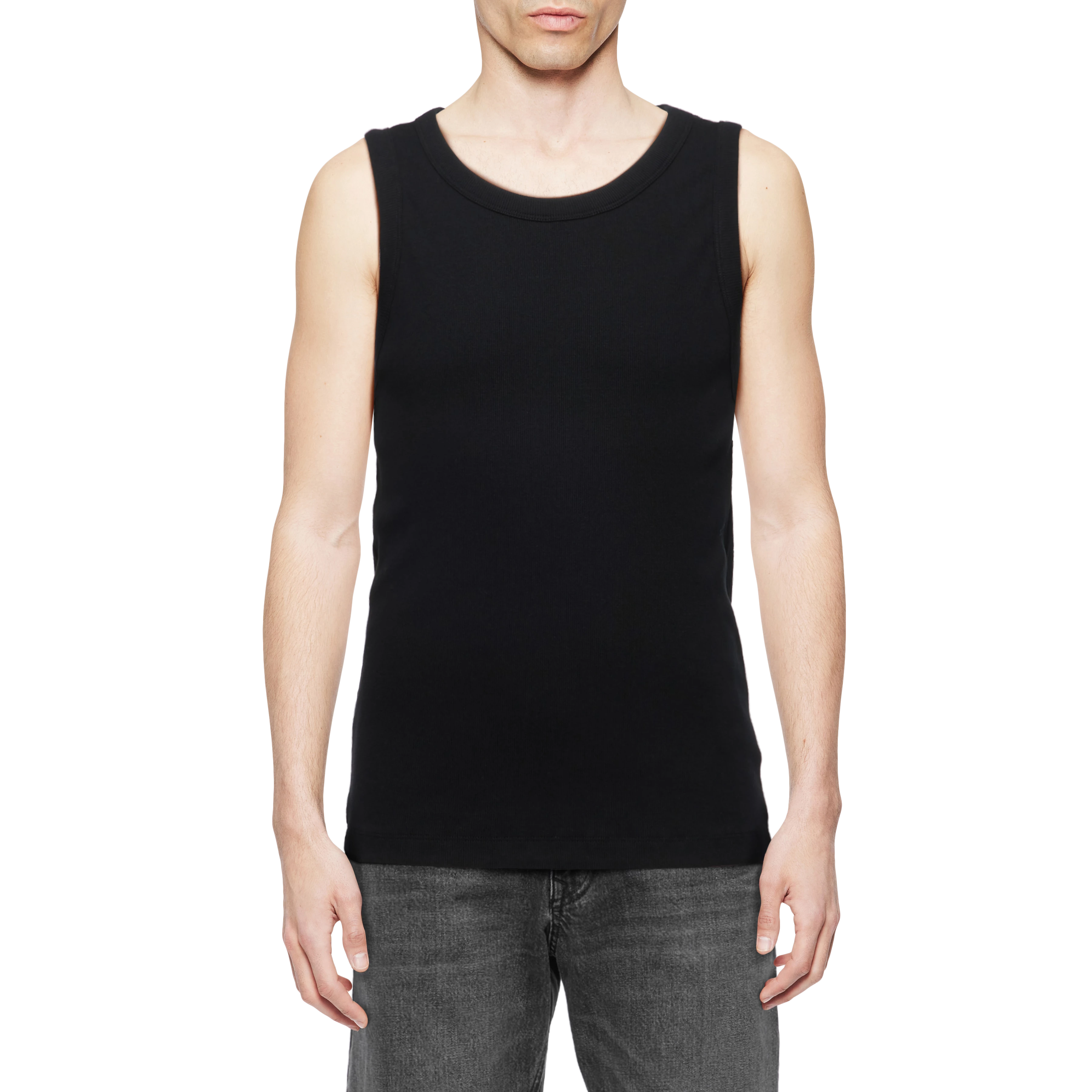 NATHAN - Body-fitted ribbed tank top in cotton - men - Natural Aluminium - Frontansicht