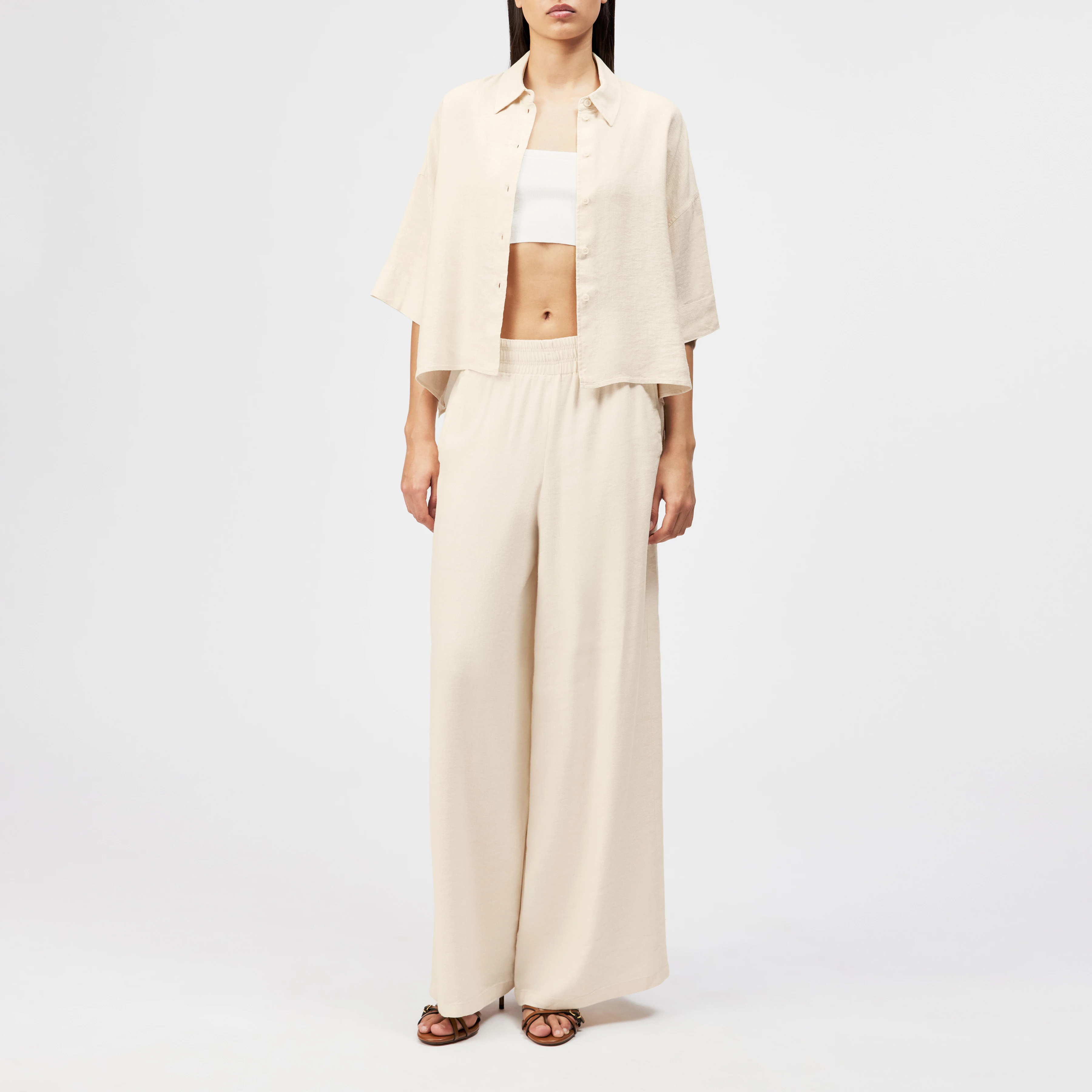 CEILING - Wide trousers in linen-viscose mix - women - off white - Ganzkörper-Frontansicht