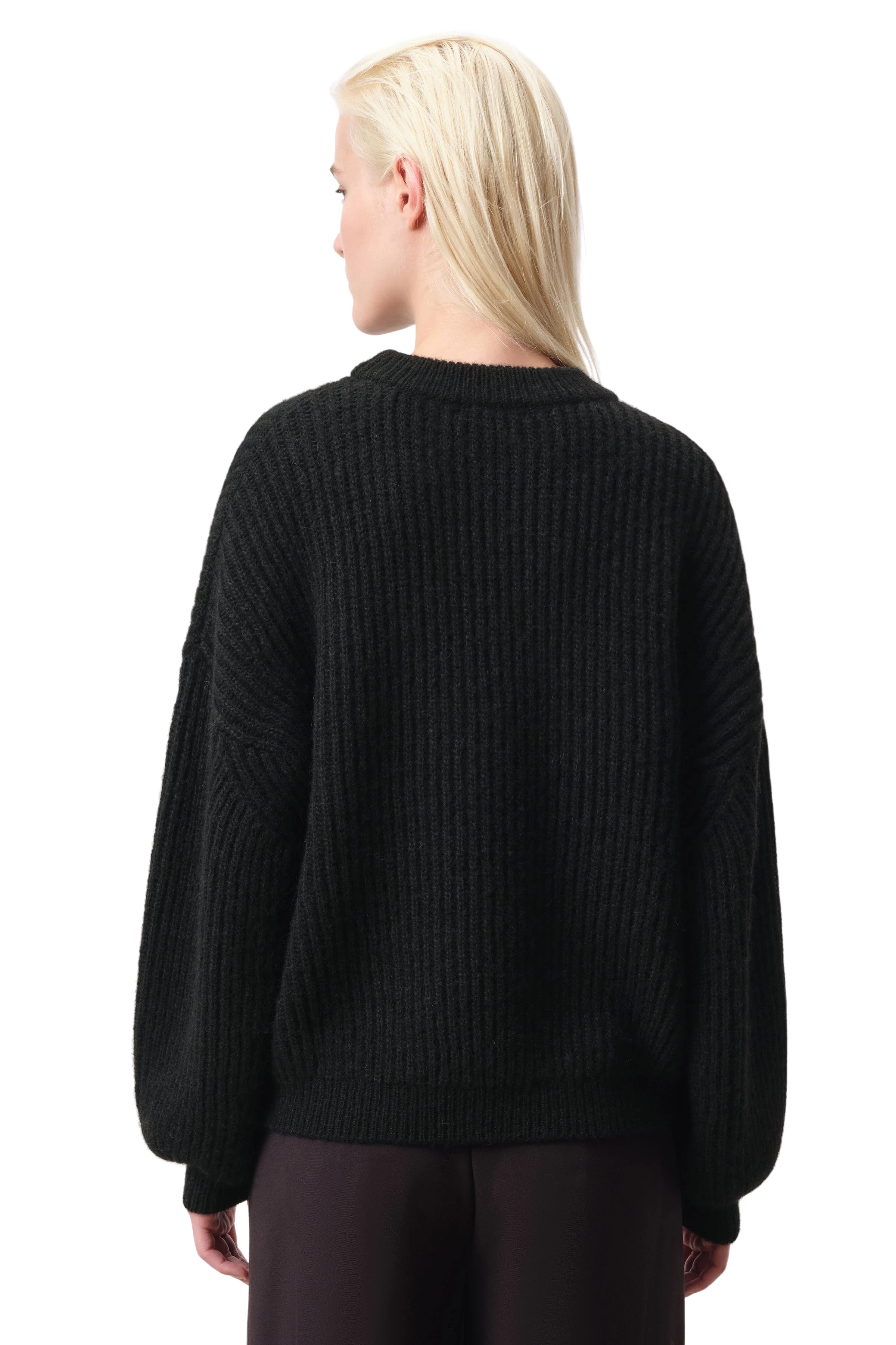 RAMEA - Round-neck jumper with balloon sleeves in alpaca blend - women - Natural Aluminium - Rückansicht